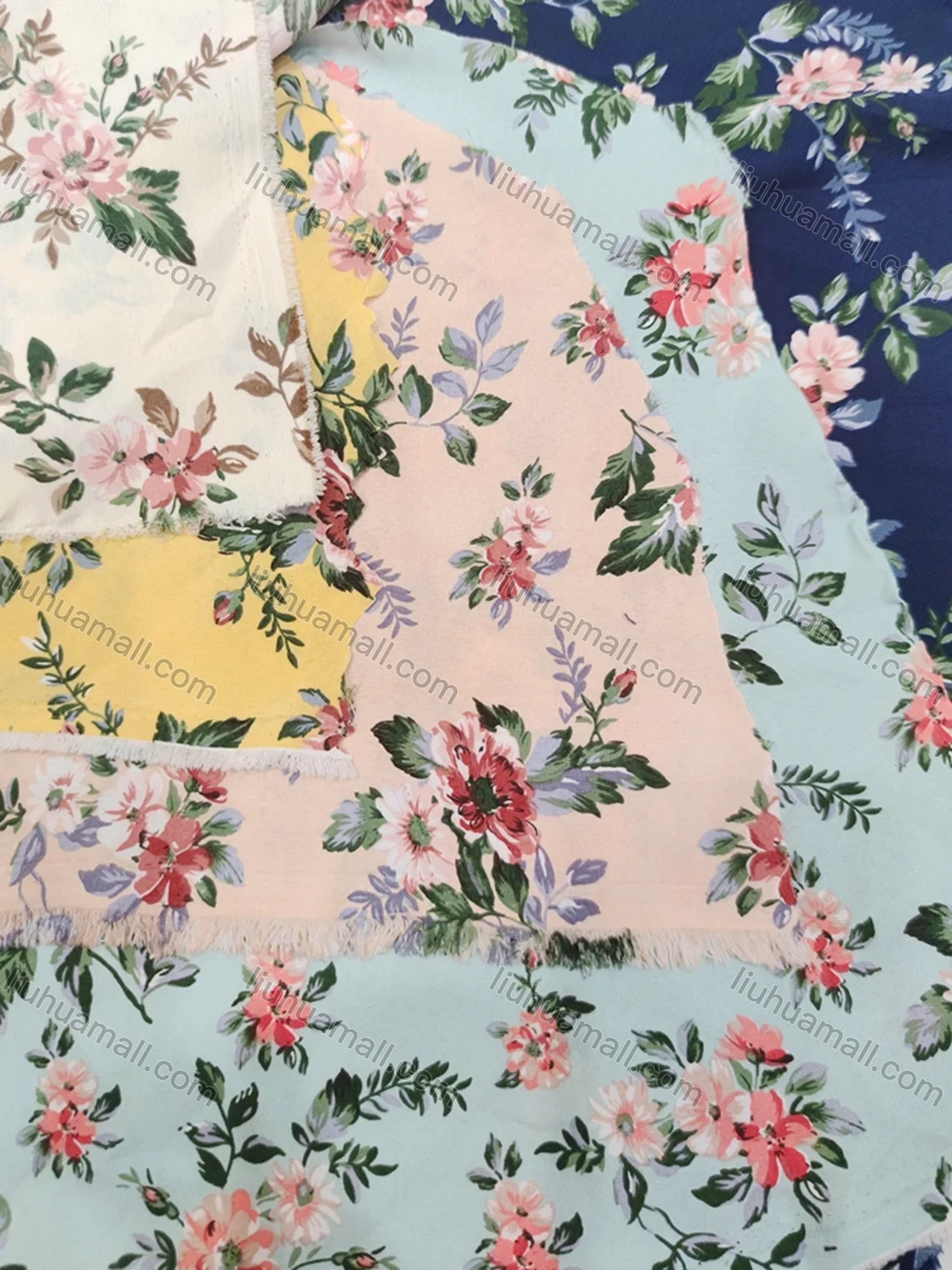 Wholesale Women's Elegant Short Sleeve V Neck Ruffle Trim Floral Print Maxi Dress LS3004# - Liuhuamall