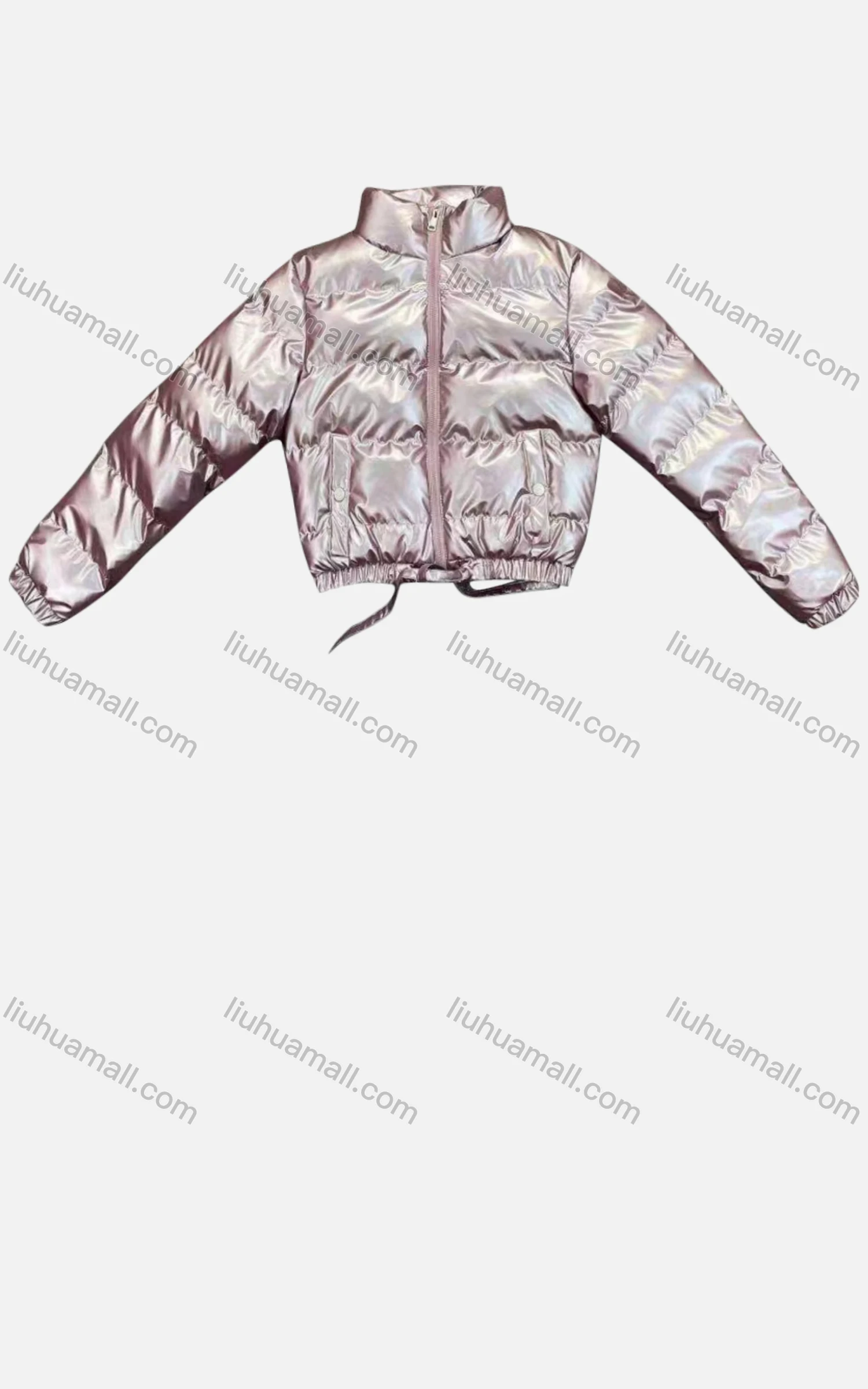 Wholesale Women's Casual Stand Collar Long Sleeve Drawstring Thermal Lined Zipper Plain Puffer Jacket - Liuhuamall