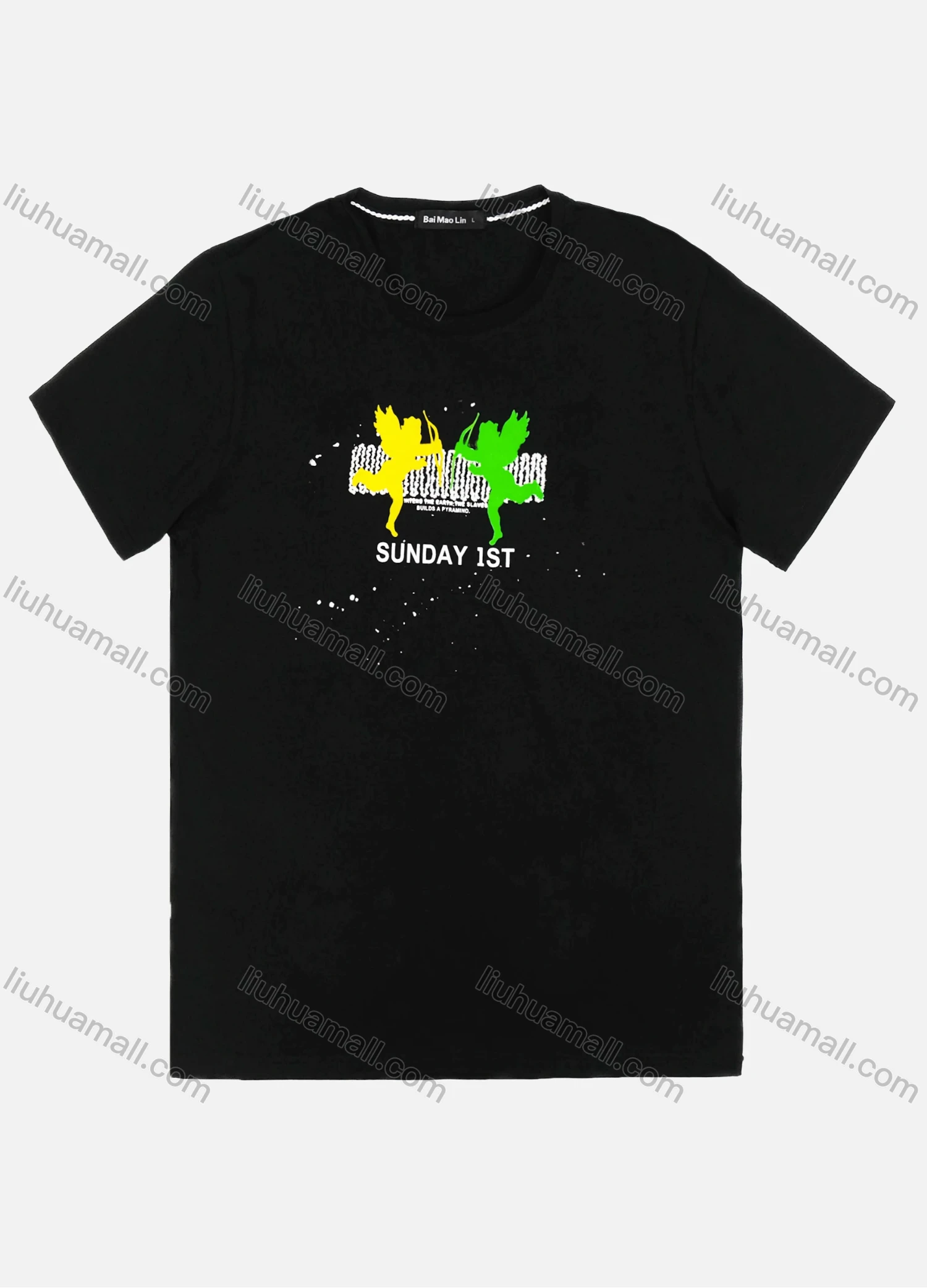 Wholesale Men's Casual Short Sleeve Crew Neck Ink Angel Letter Graphic T-shirts MS2028# - Liuhuamall