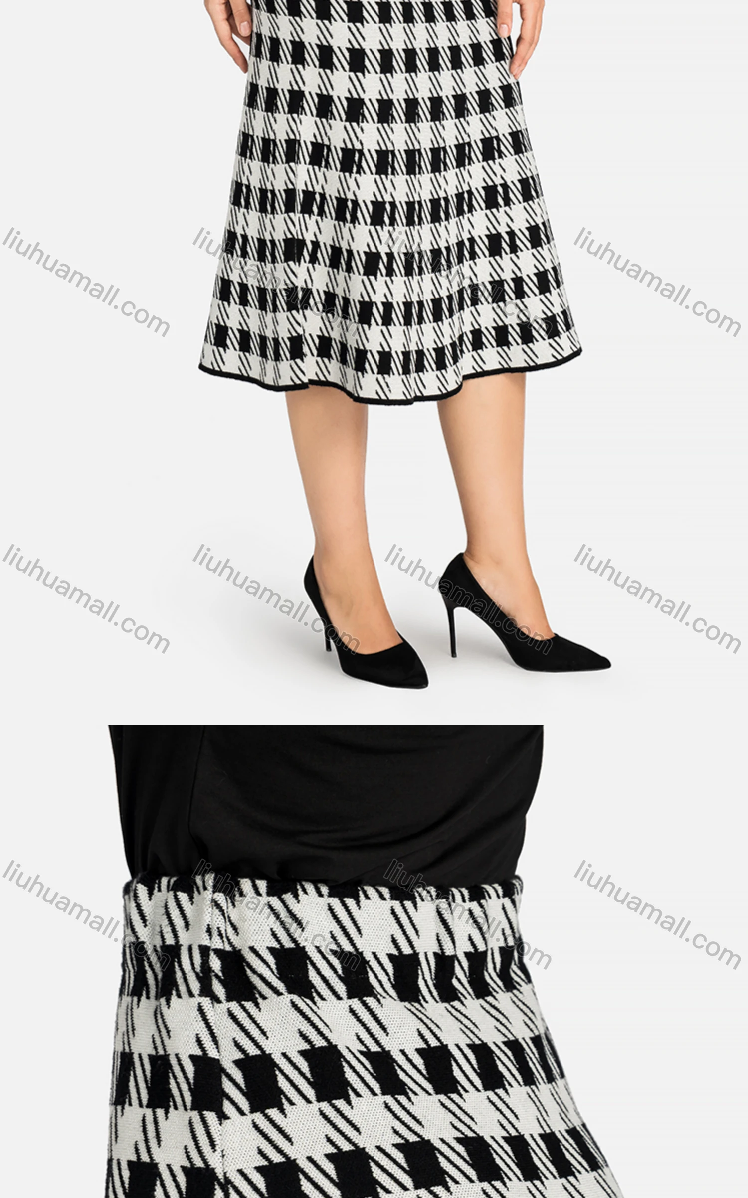 Wholesale Women's Casual Plaid Print Elastic Waist Midi Skirt 25600# - Liuhuamall