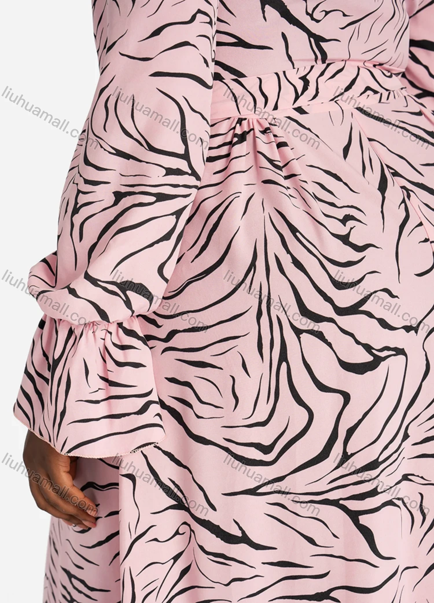 Wholesale Women's Casual Tiger Print Button Decor Tie Front Ruffle Hem Maxi Dress - Liuhuamall