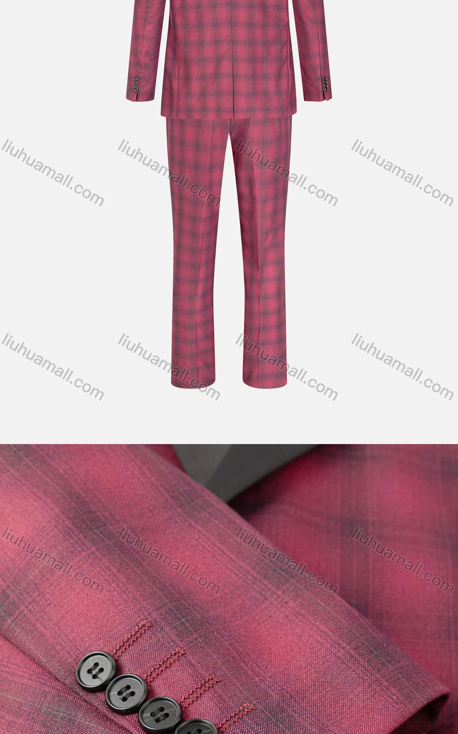 Wholesale Men's Fashion Plaid Print Lapel Contrast Single Breasted Pockets Blazer & Pants 2 Piece Suit Sets - Liuhuamall