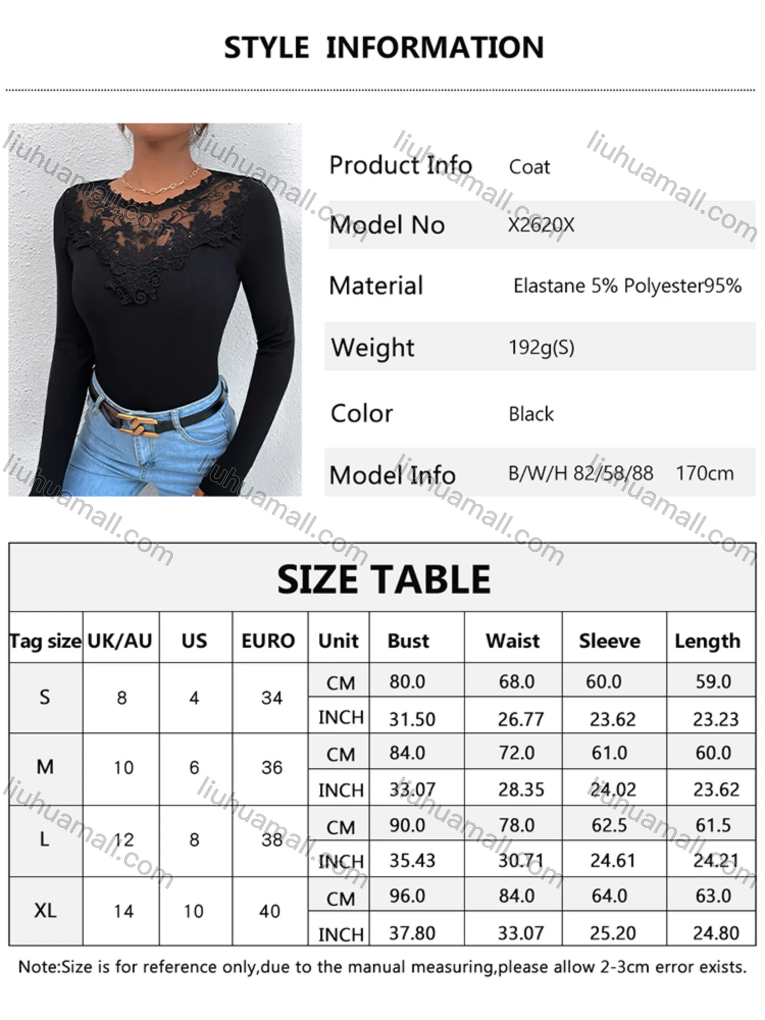 Wholesale Women's Round Neck Long Sleeve Slim Fit Embroidery Lace Plain Knit Top LQ-X2620X# - Liuhuamall