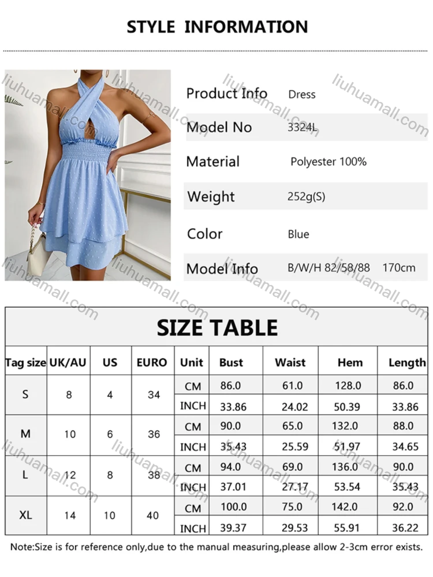 Wholesale Women's Sexy Halter Elastic Waist Floral Print Layered Hem Short Dress 3324L# - Liuhuamall