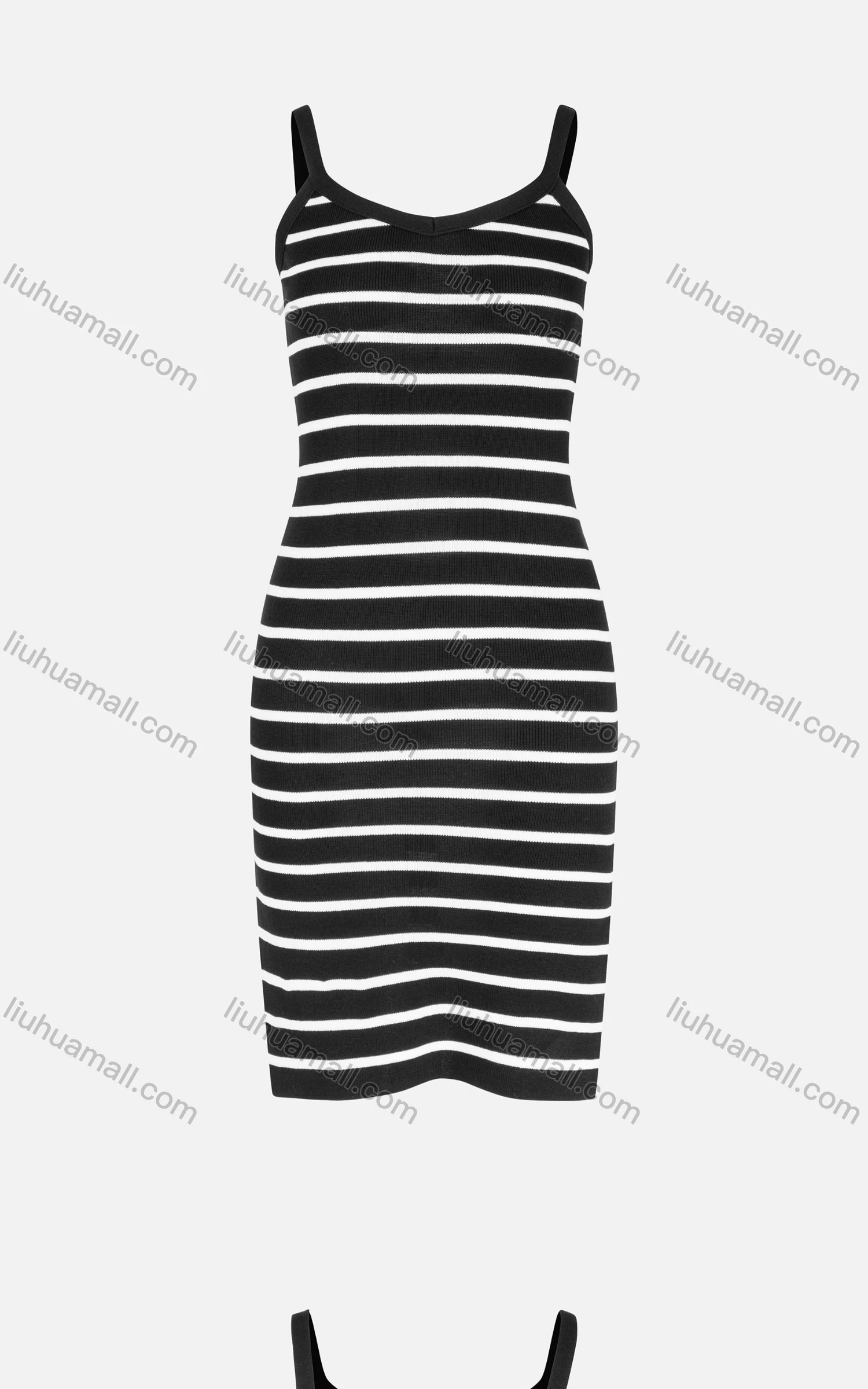 Wholesale Women's Casual Black&White Striped Split Hem Cami Midi Dress - Liuhuamall