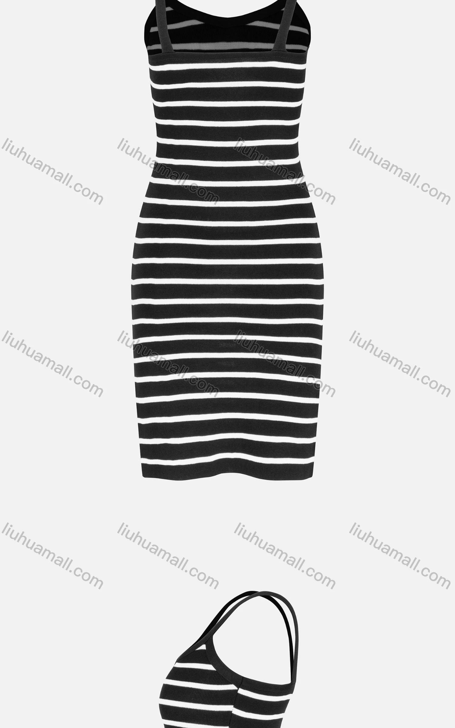 Wholesale Women's Casual Black&White Striped Split Hem Cami Midi Dress - Liuhuamall