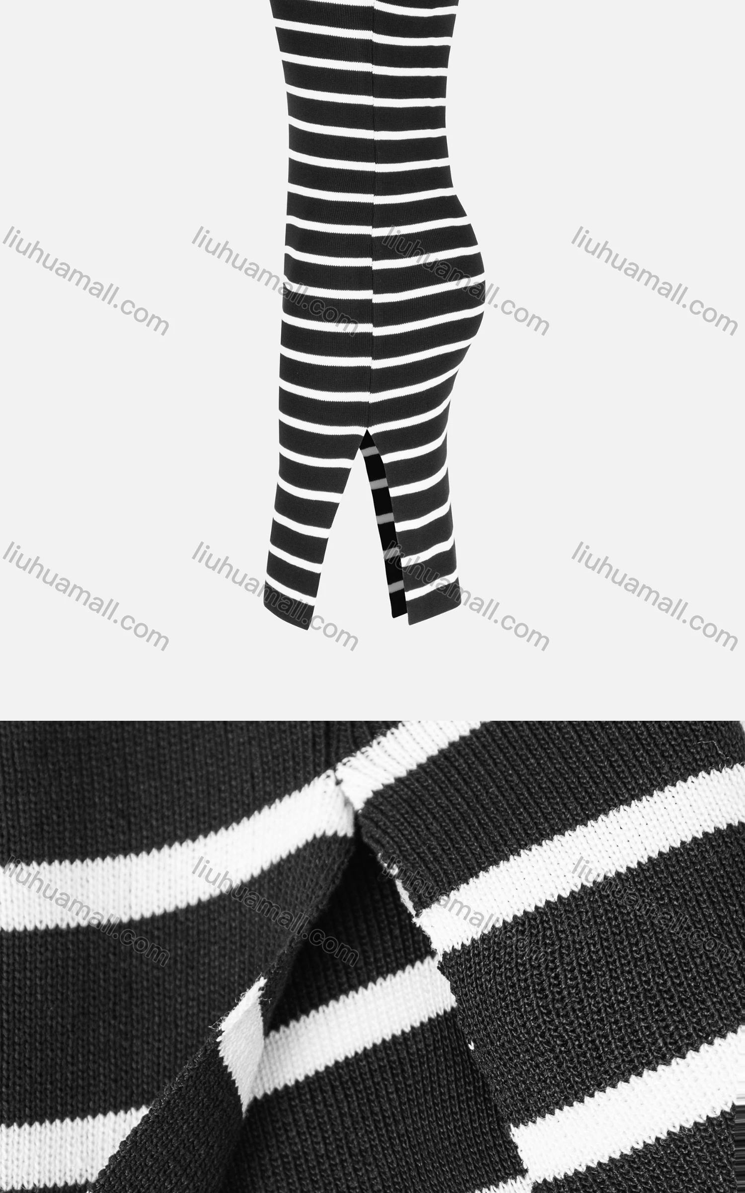 Wholesale Women's Casual Black&White Striped Split Hem Cami Midi Dress - Liuhuamall