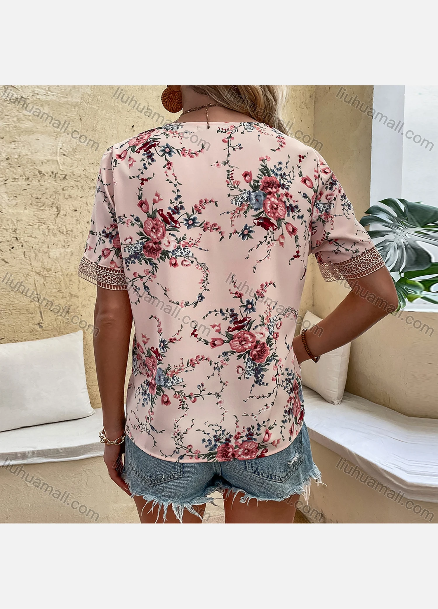 Wholesale Women's Casual Round Neck Cap Sleeve Hollow Out Plain Blouse A22007L# - Liuhuamall