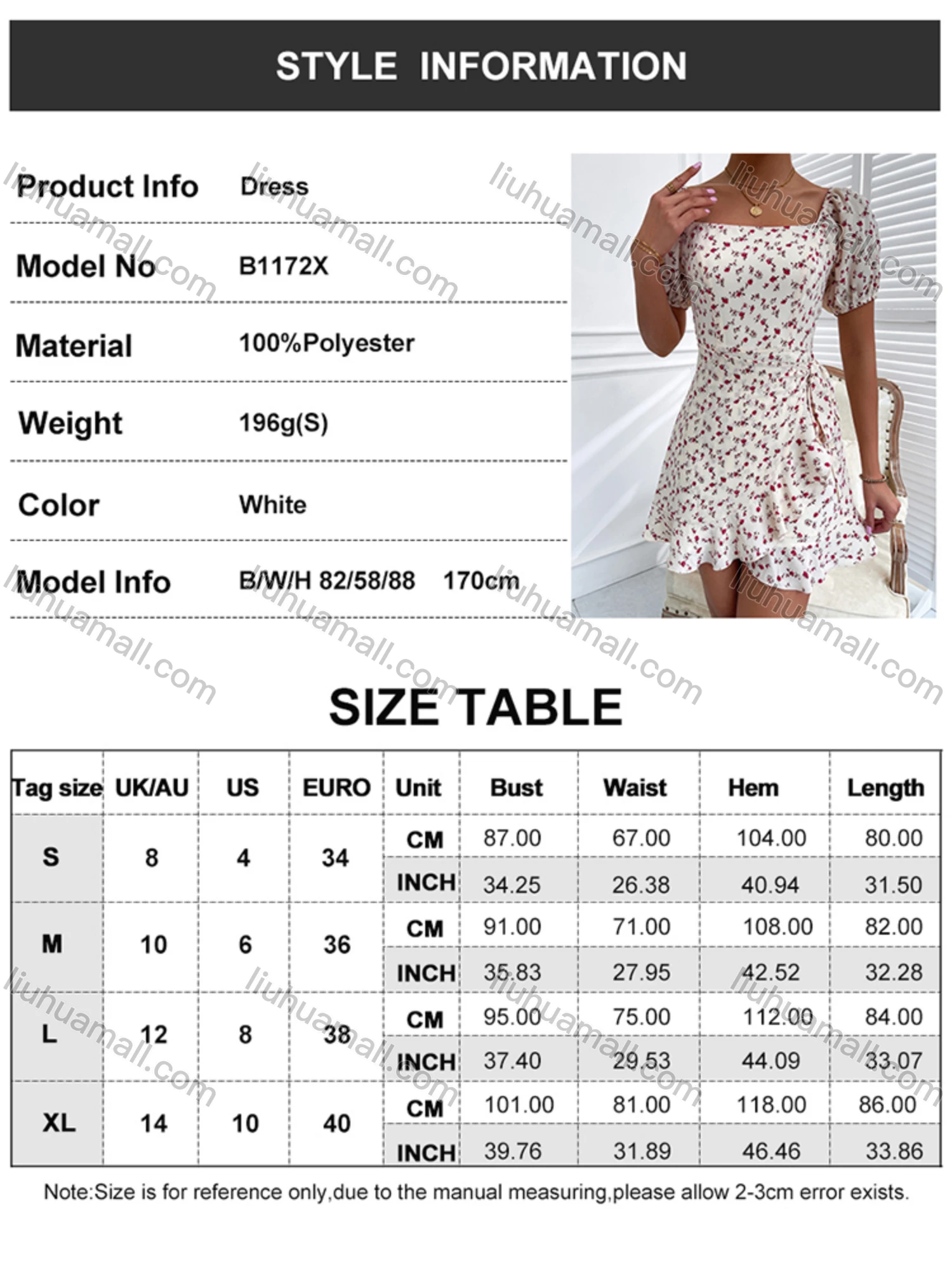 Wholesale Women's Square Neck Puff Sleeve Floral Print Wrap Hem Short Dress With Belt B1172X## - Liuhuamall