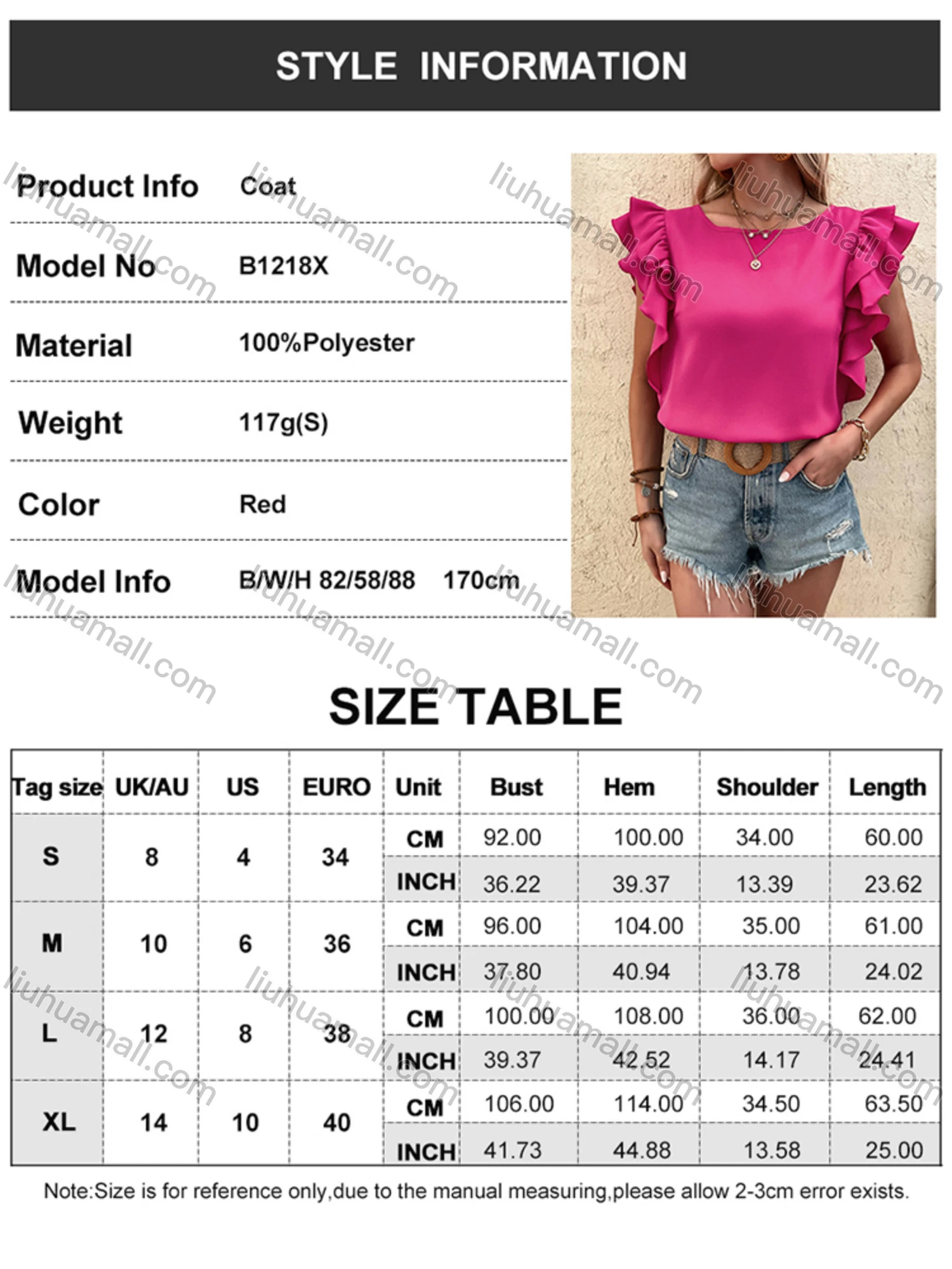 Wholesale Women's Casual Round Neck Cap Sleeve Ruffle Trim Plain Blouse B1218X# - Liuhuamall