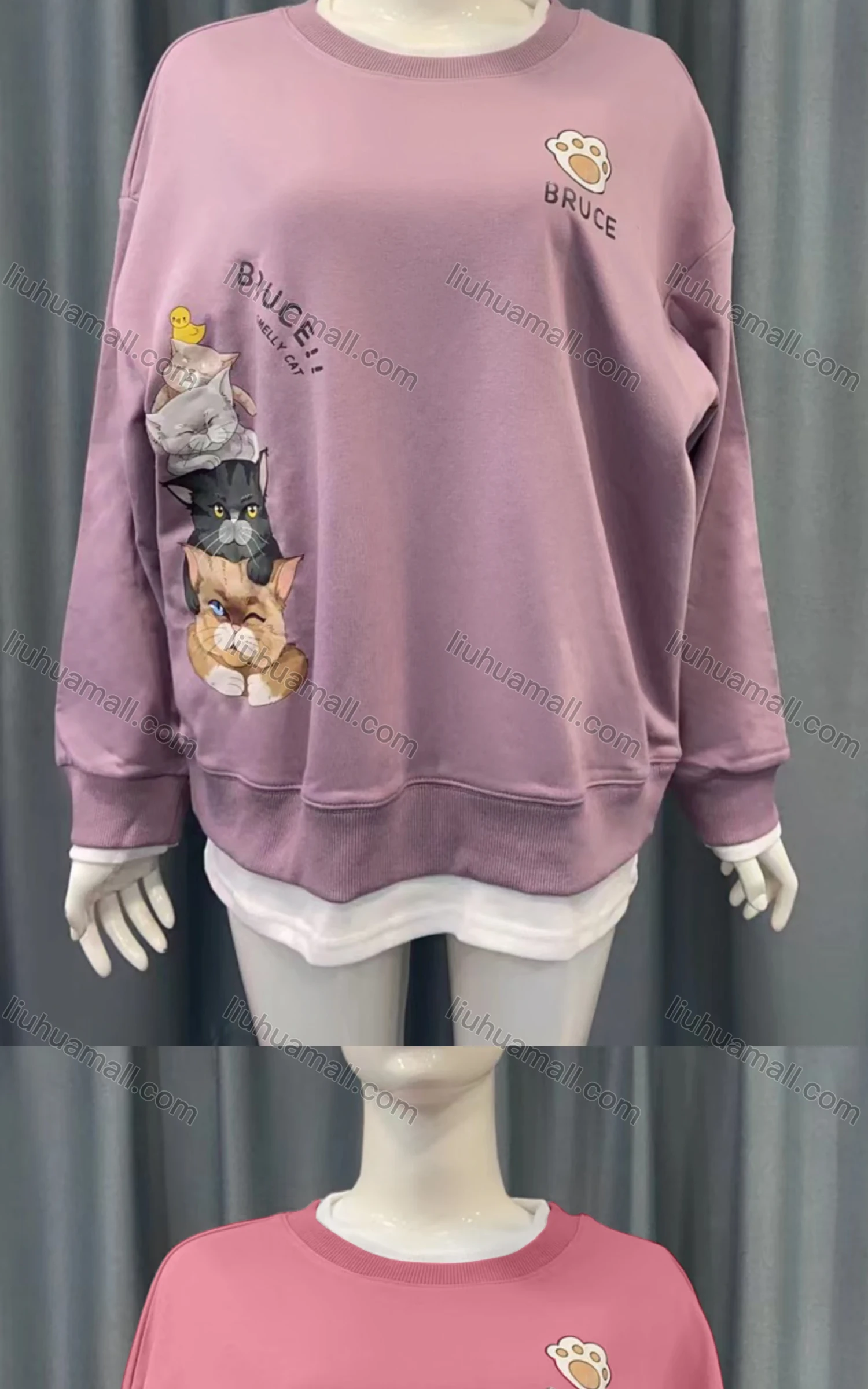 Wholesale Women's Casual Cartoon Pattern Round Neck 2-in-1 Long Sleeve Mid Length Blouse - Liuhuamall