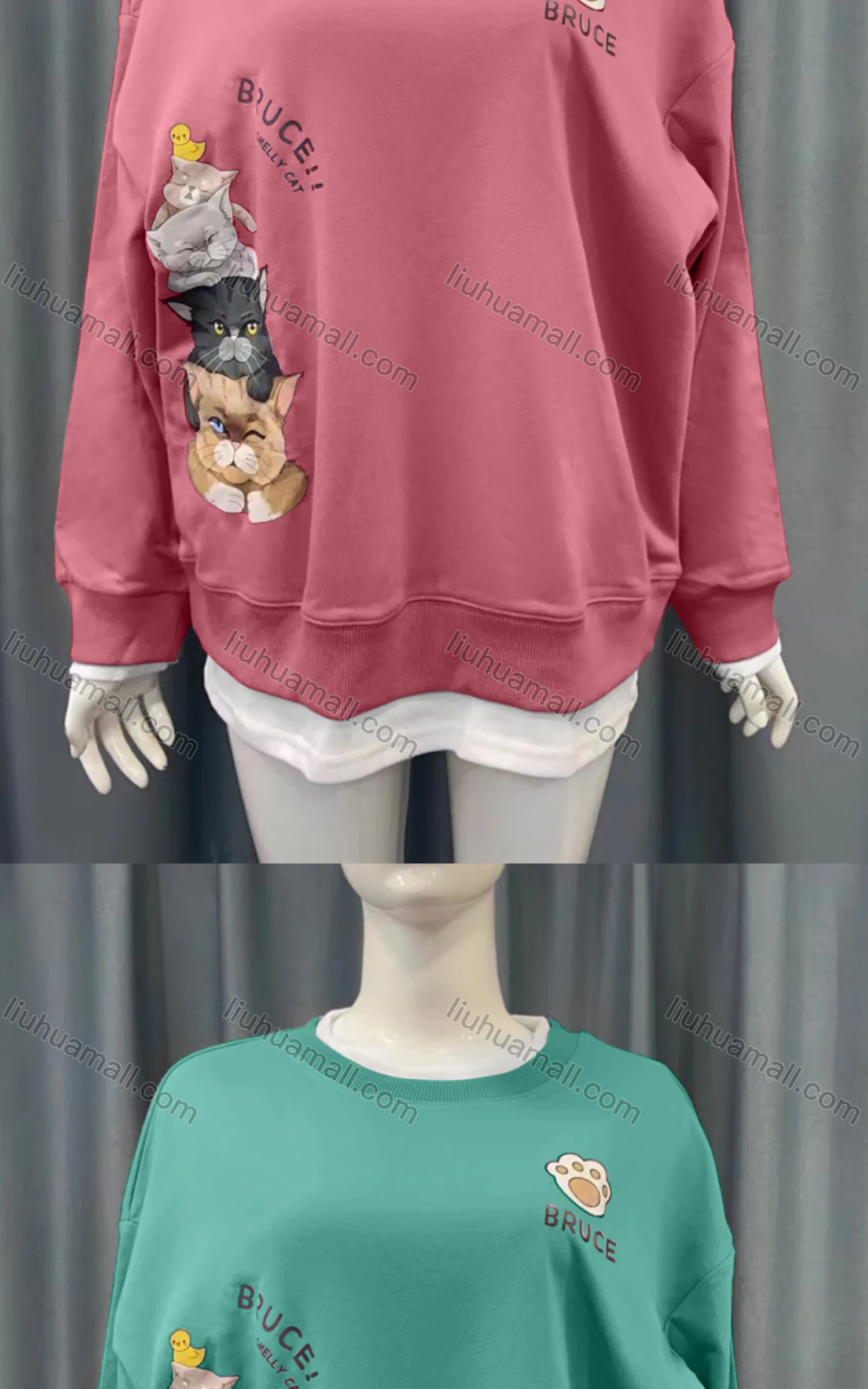 Wholesale Women's Casual Cartoon Pattern Round Neck 2-in-1 Long Sleeve Mid Length Blouse - Liuhuamall