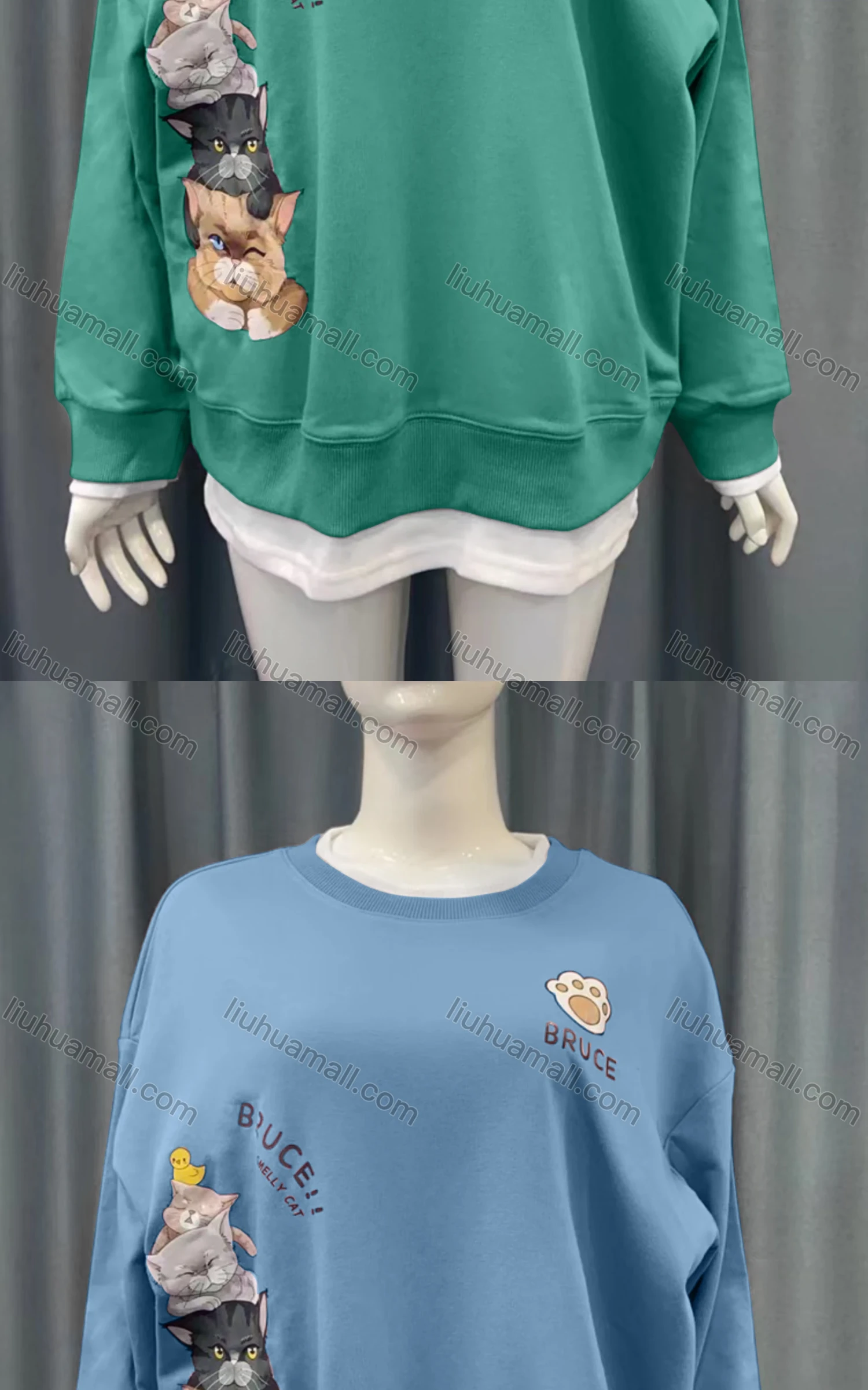 Wholesale Women's Casual Cartoon Pattern Round Neck 2-in-1 Long Sleeve Mid Length Blouse - Liuhuamall