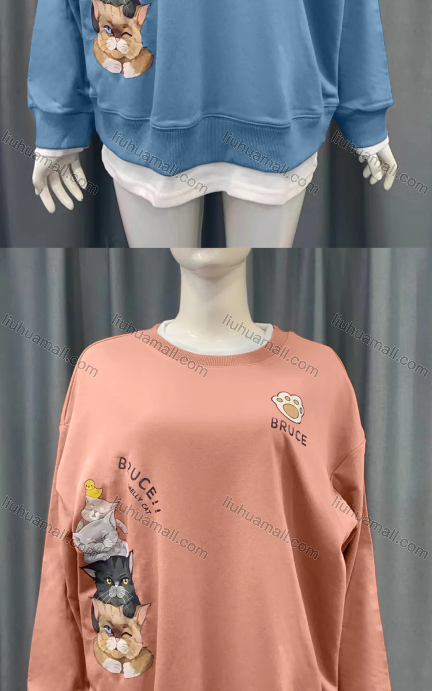 Wholesale Women's Casual Cartoon Pattern Round Neck 2-in-1 Long Sleeve Mid Length Blouse - Liuhuamall