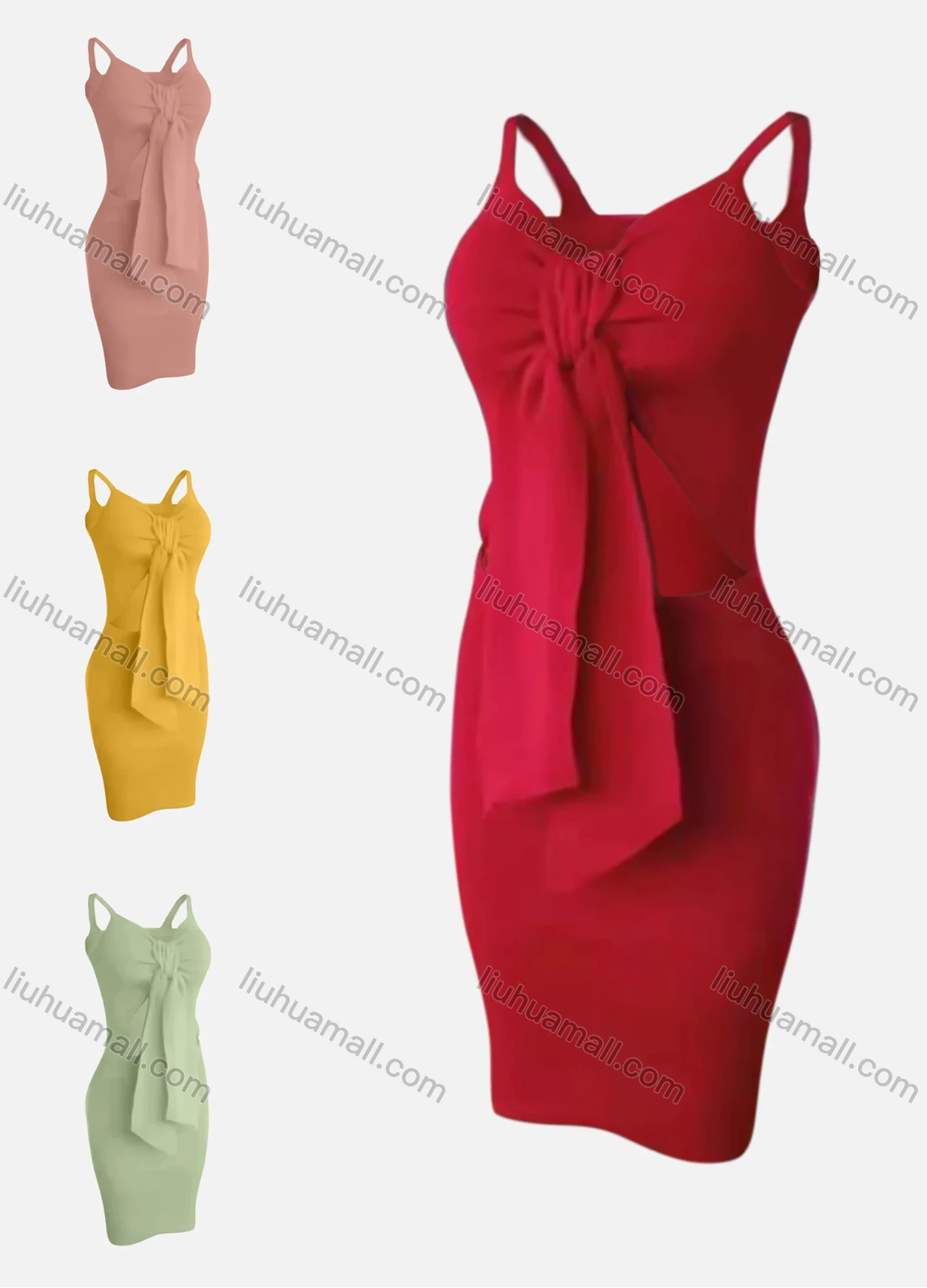 Wholesale Women's Sexy Plain Bow Knot Cami Dress - Liuhuamall