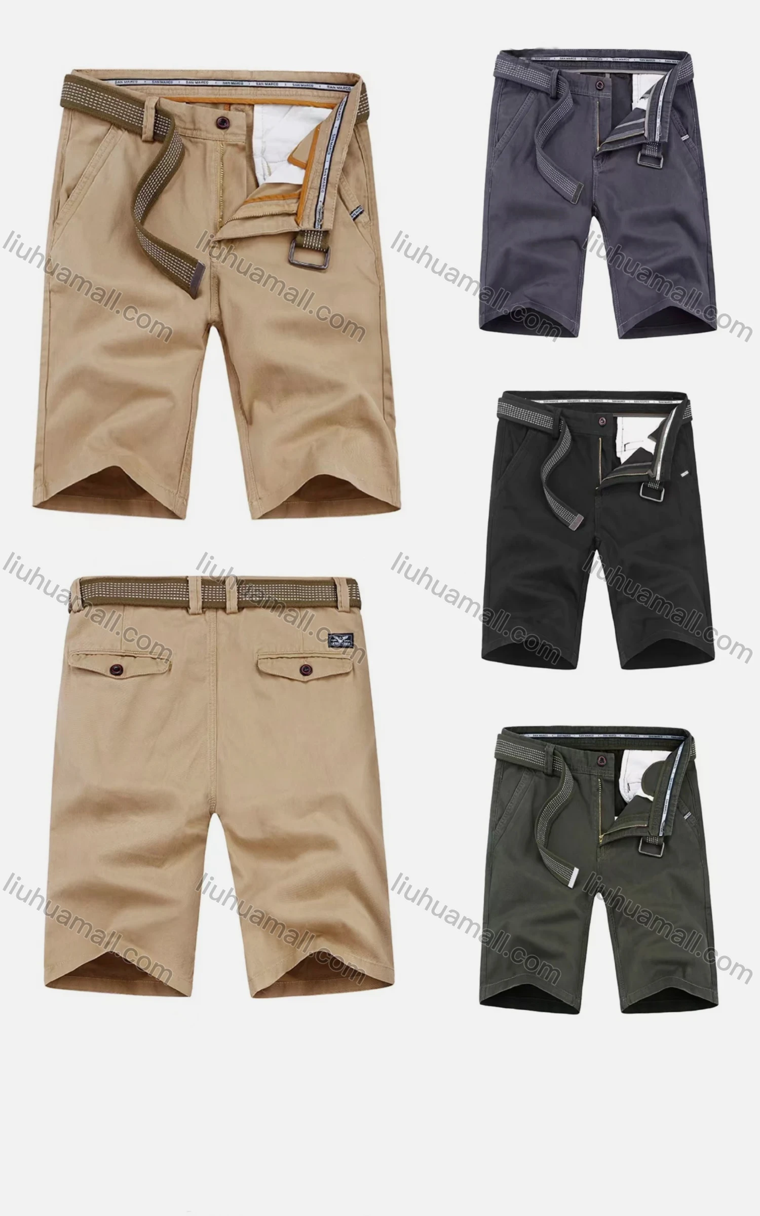 Wholesale Men's Casual Pockets Zipper Fly Plain Short Cargo Pant With Belt - Liuhuamall
