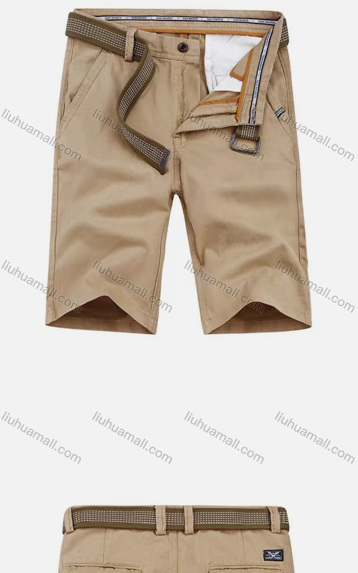 Wholesale Men's Casual Pockets Zipper Fly Plain Short Cargo Pant With Belt - Liuhuamall