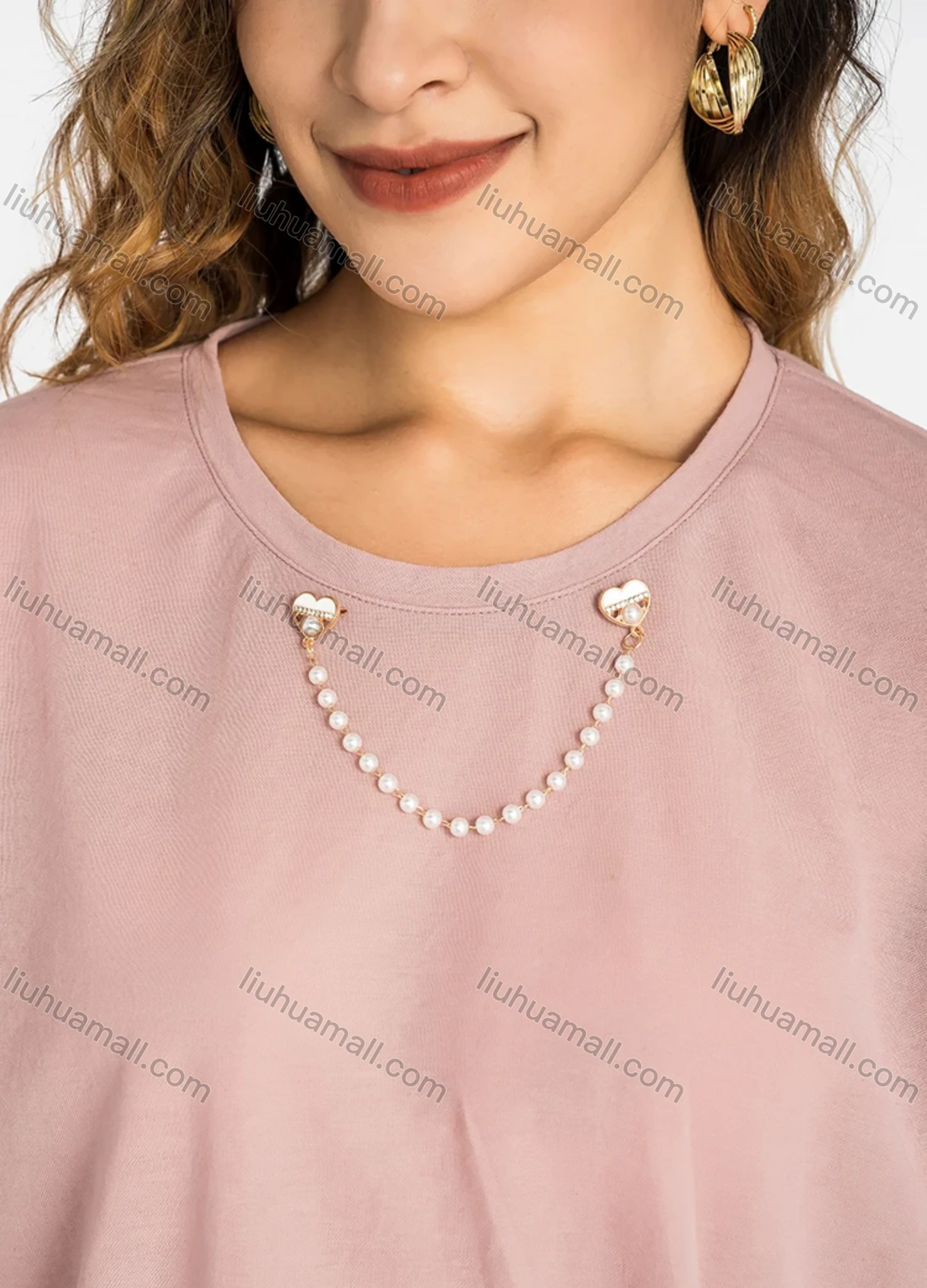 Wholesale Women's Casual Plain Pearl Decor Ruffle Hem Short Sleeve Blouse - Liuhuamall