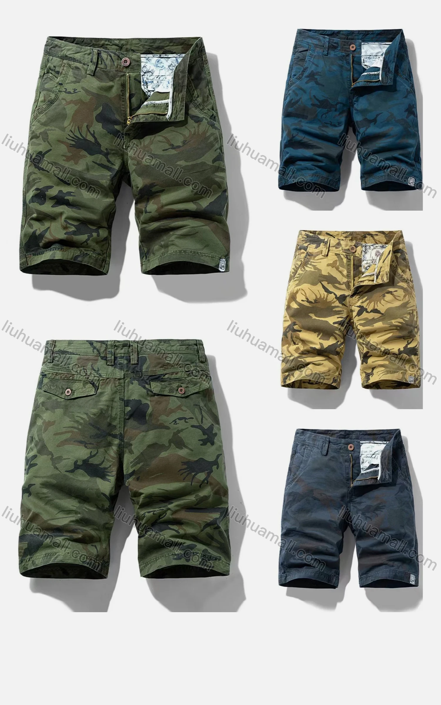Wholesale Men's Casual Pockets Zipper Fly Camouflage Short Cargo Pant - Liuhuamall