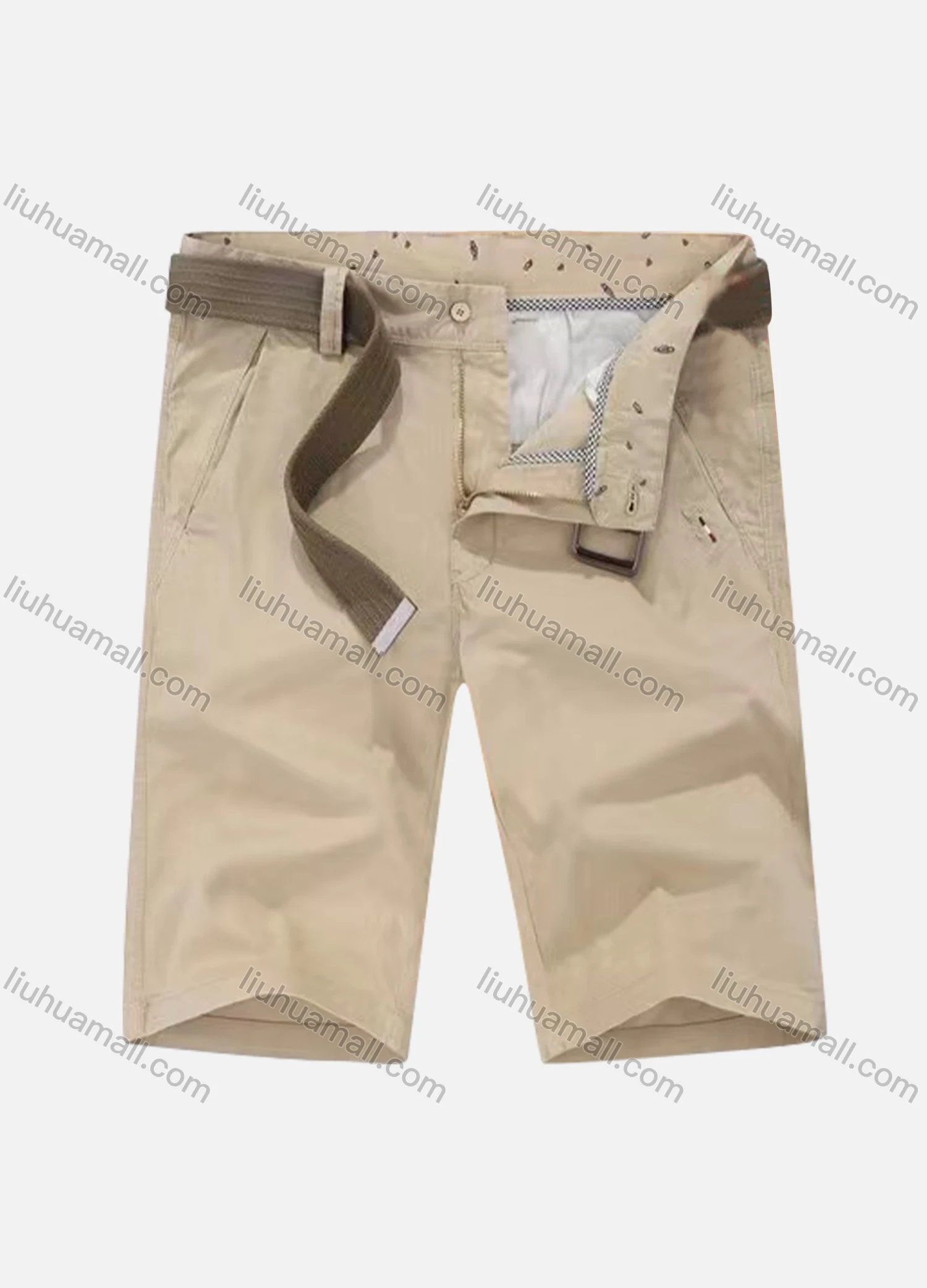 Wholesale Men's Casual Pockets Zipper Fly Plain Short Cargo Pant With Belt - Liuhuamall