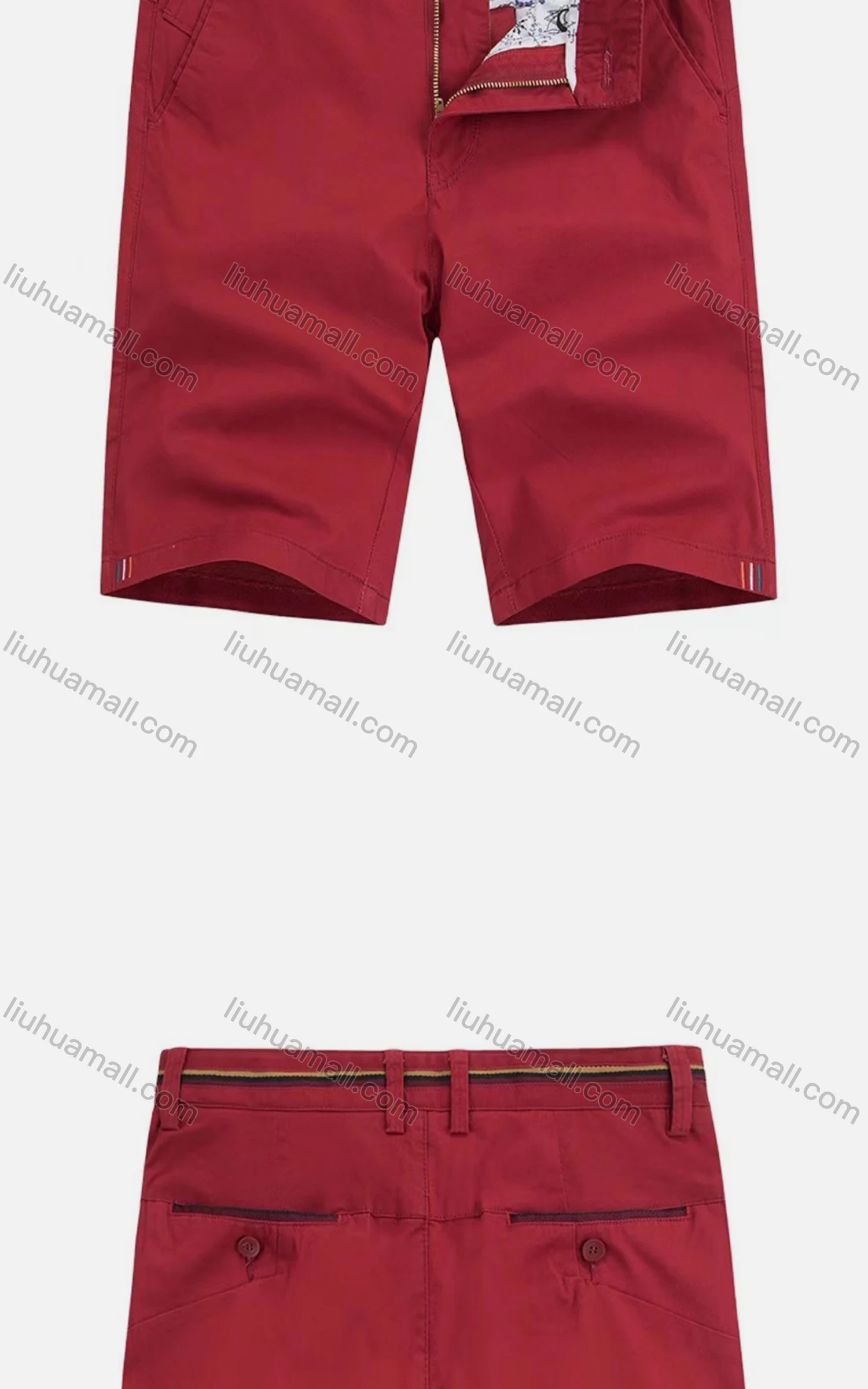 Wholesale Men's Casual Pockets Zipper Fly Plain Striped Trim Short Cargo Pant - Liuhuamall