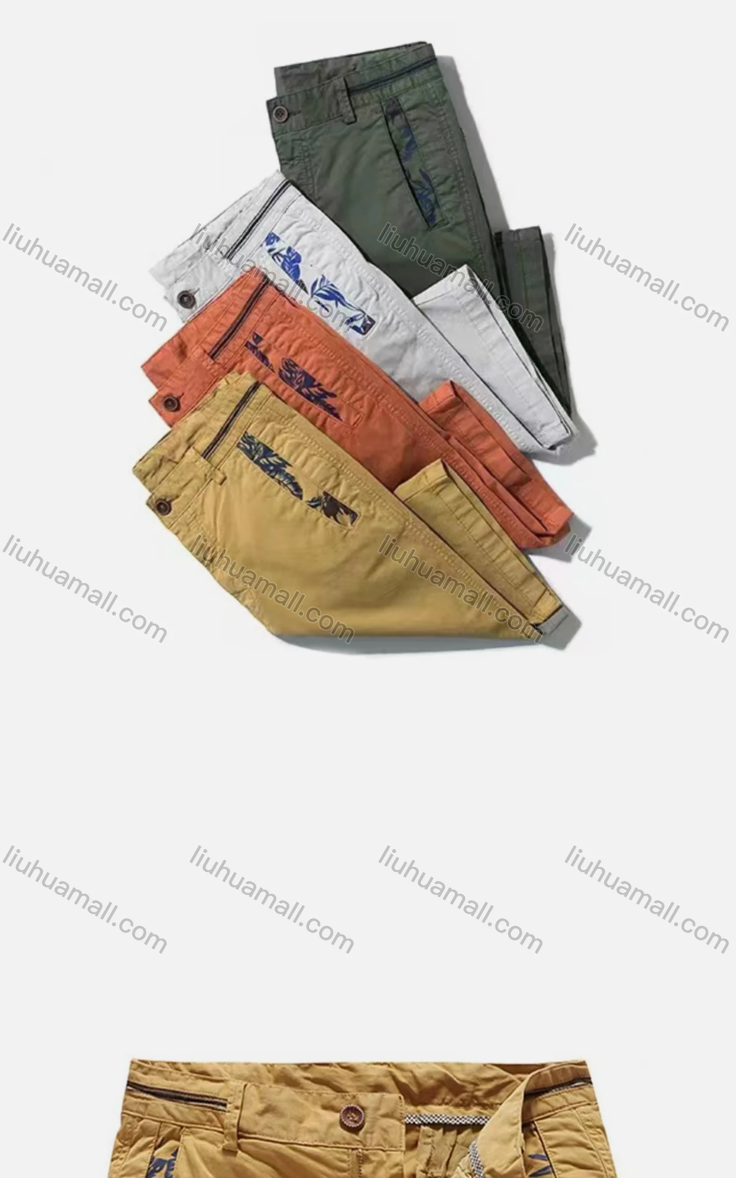 Wholesale Men's Casual Pockets Zipper Fly Plain Striped Trim Short Cargo Pant - Liuhuamall