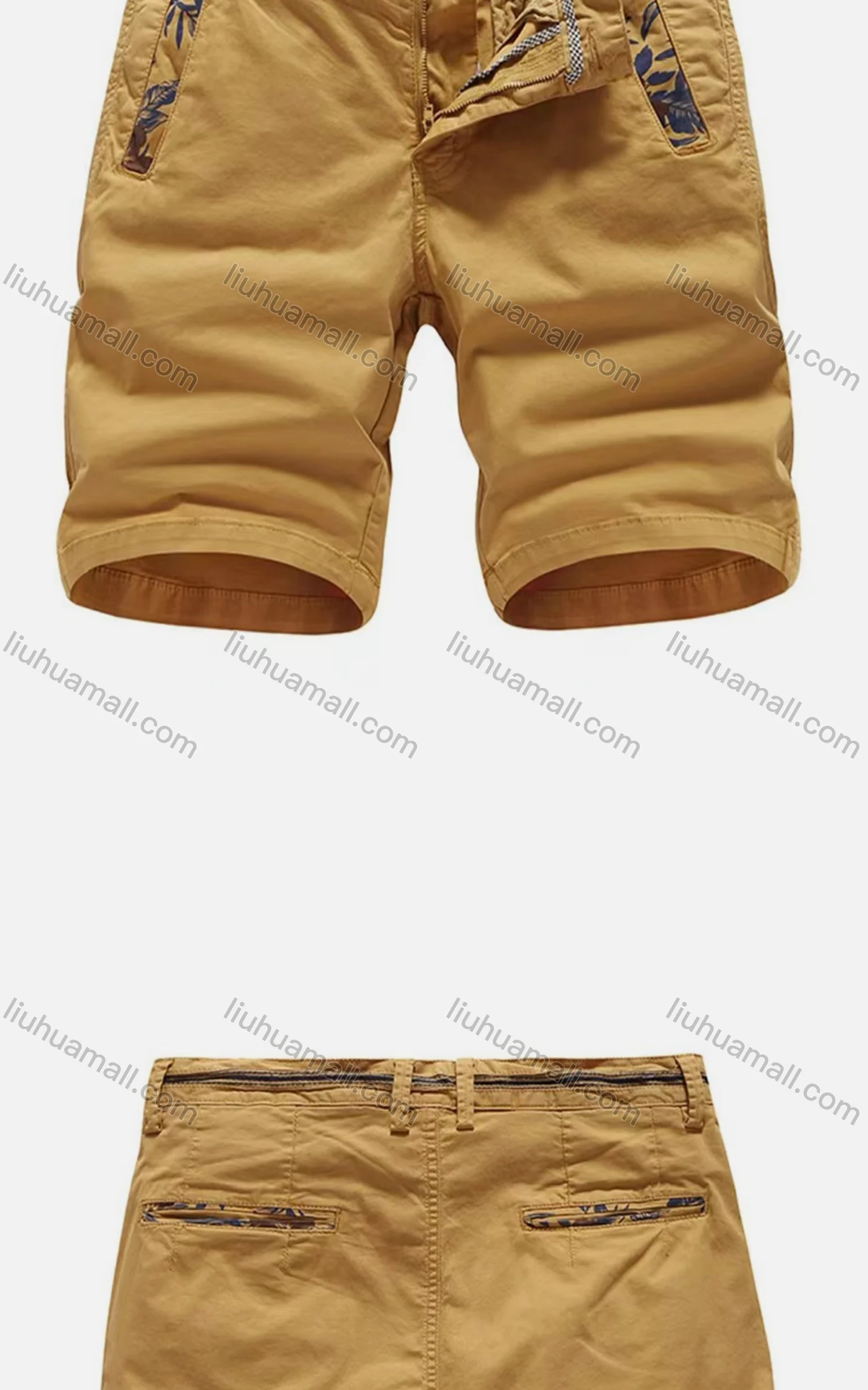 Wholesale Men's Casual Pockets Zipper Fly Plain Striped Trim Short Cargo Pant - Liuhuamall