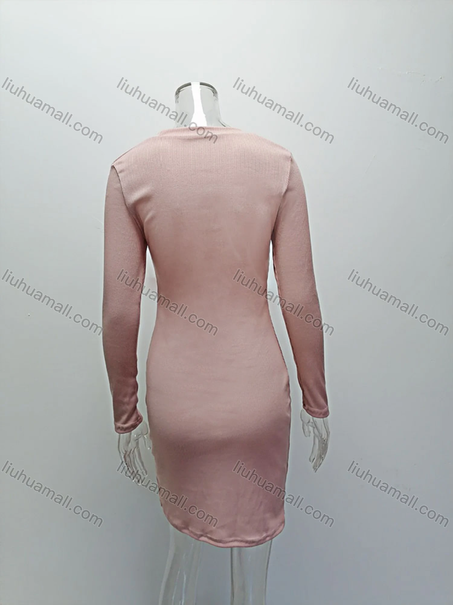 Wholesale Women's Sexy Plain Cut Out Splicing Long Sleeve Split Side Short Dress - Liuhuamall