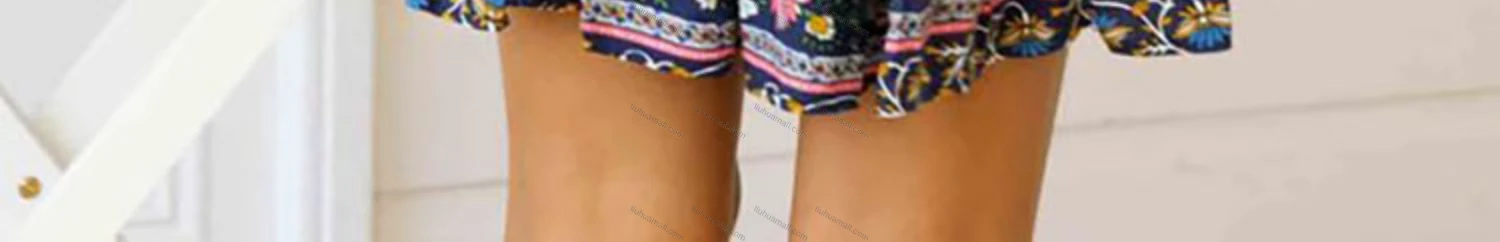 Wholesale Women's Casual Vintage Print Wrap V Neck Ruffle Sleeve Tie Side Short Dress - Liuhuamall