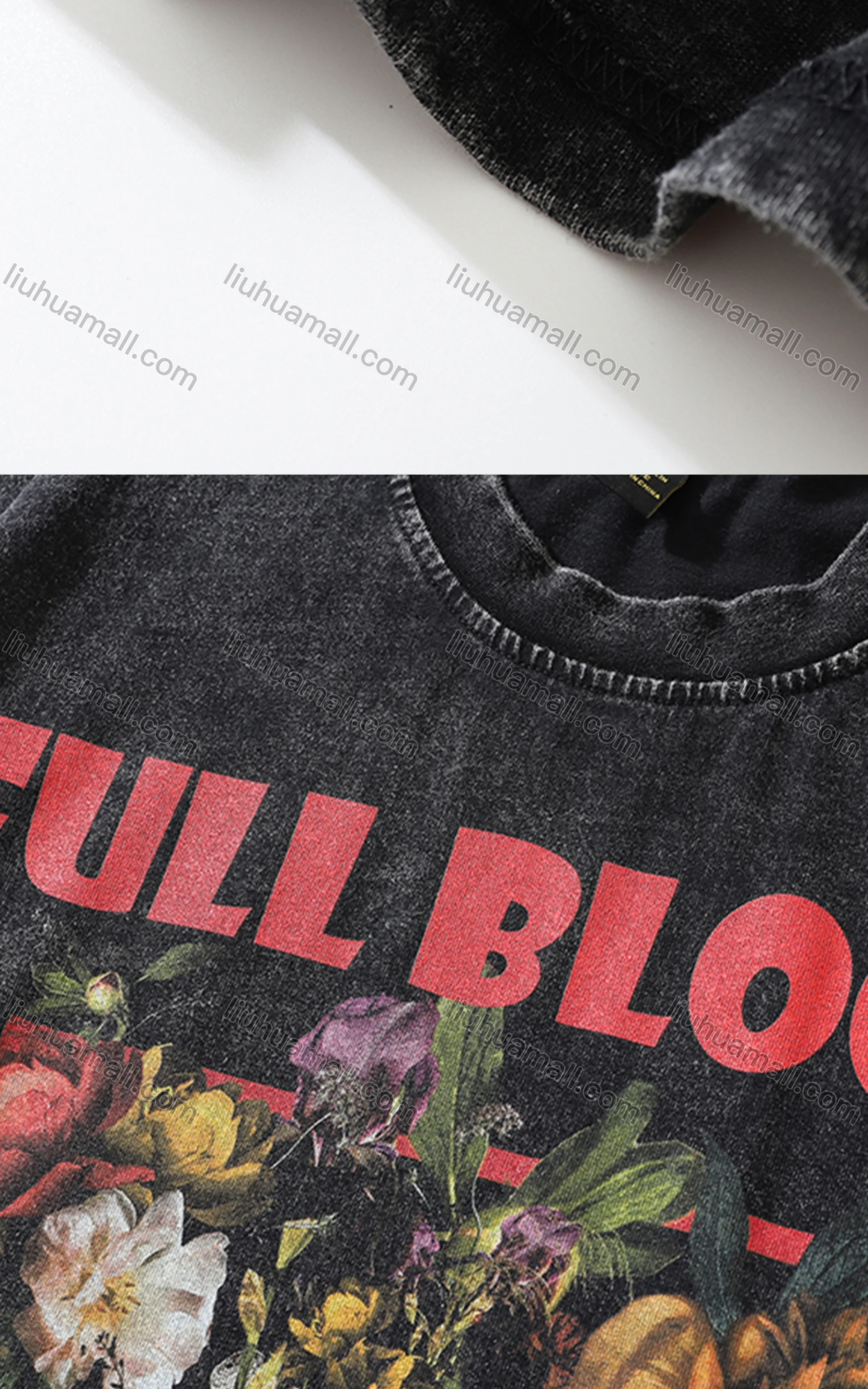 Wholesale Men's Fashion 100%Cotton Distressed Crew Neck Long Sleeve Graphic T-shirt SS09# - Liuhuamall