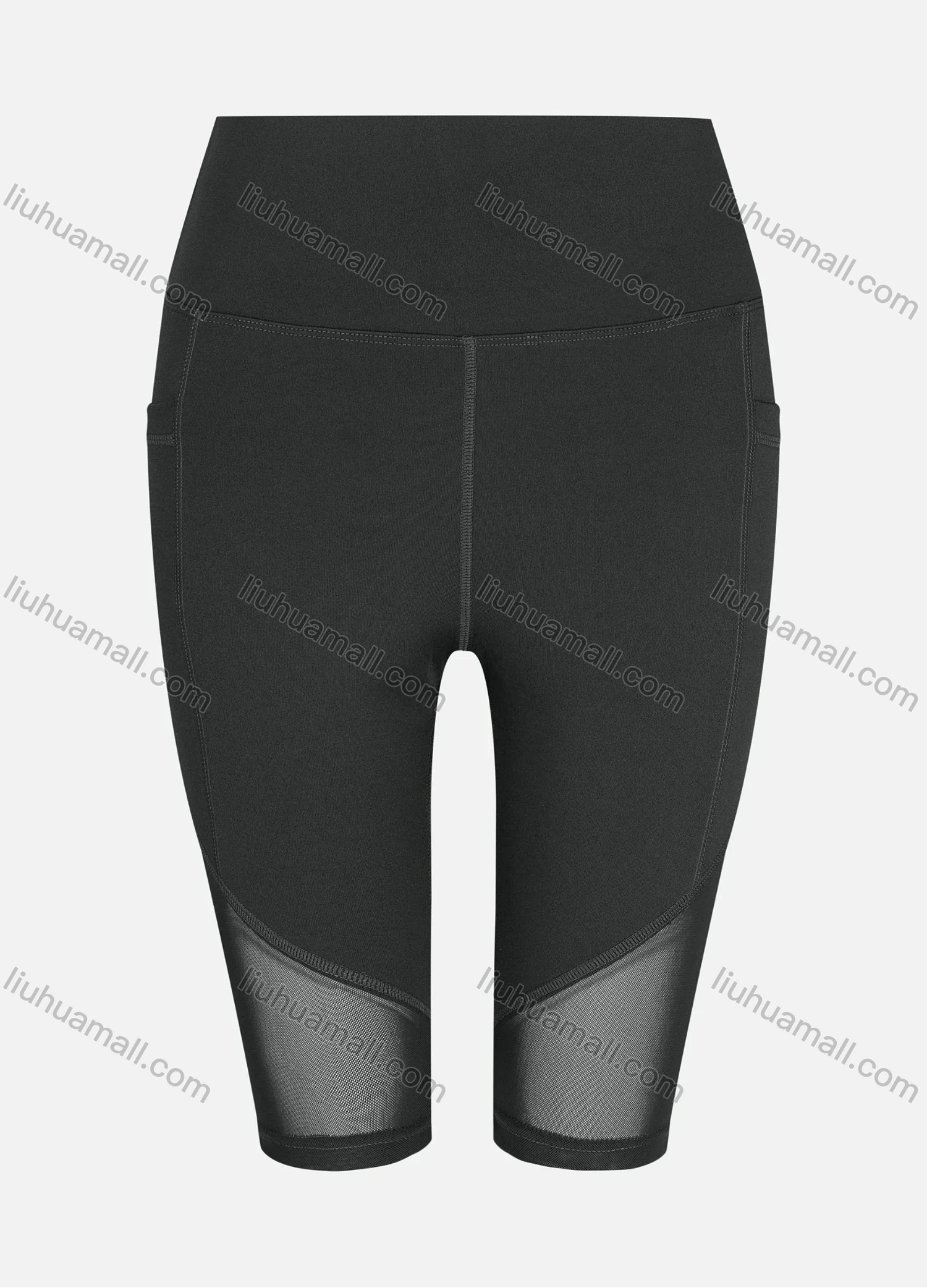 Wholesale Women's Sporty High Waist Sheer Mesh Plain Short Legging - Liuhuamall