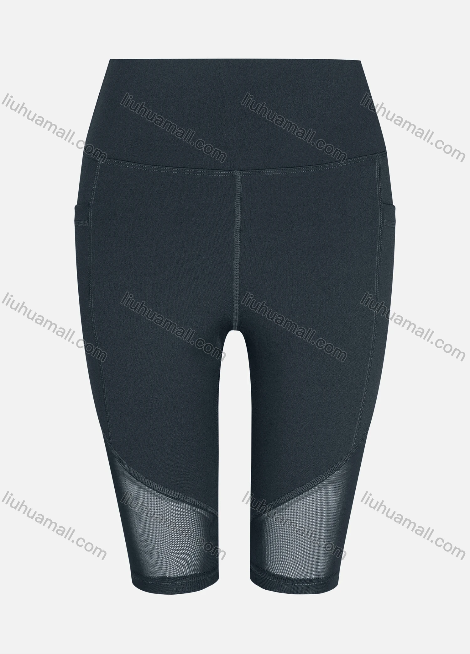 Wholesale Women's Sporty High Waist Sheer Mesh Plain Short Legging - Liuhuamall