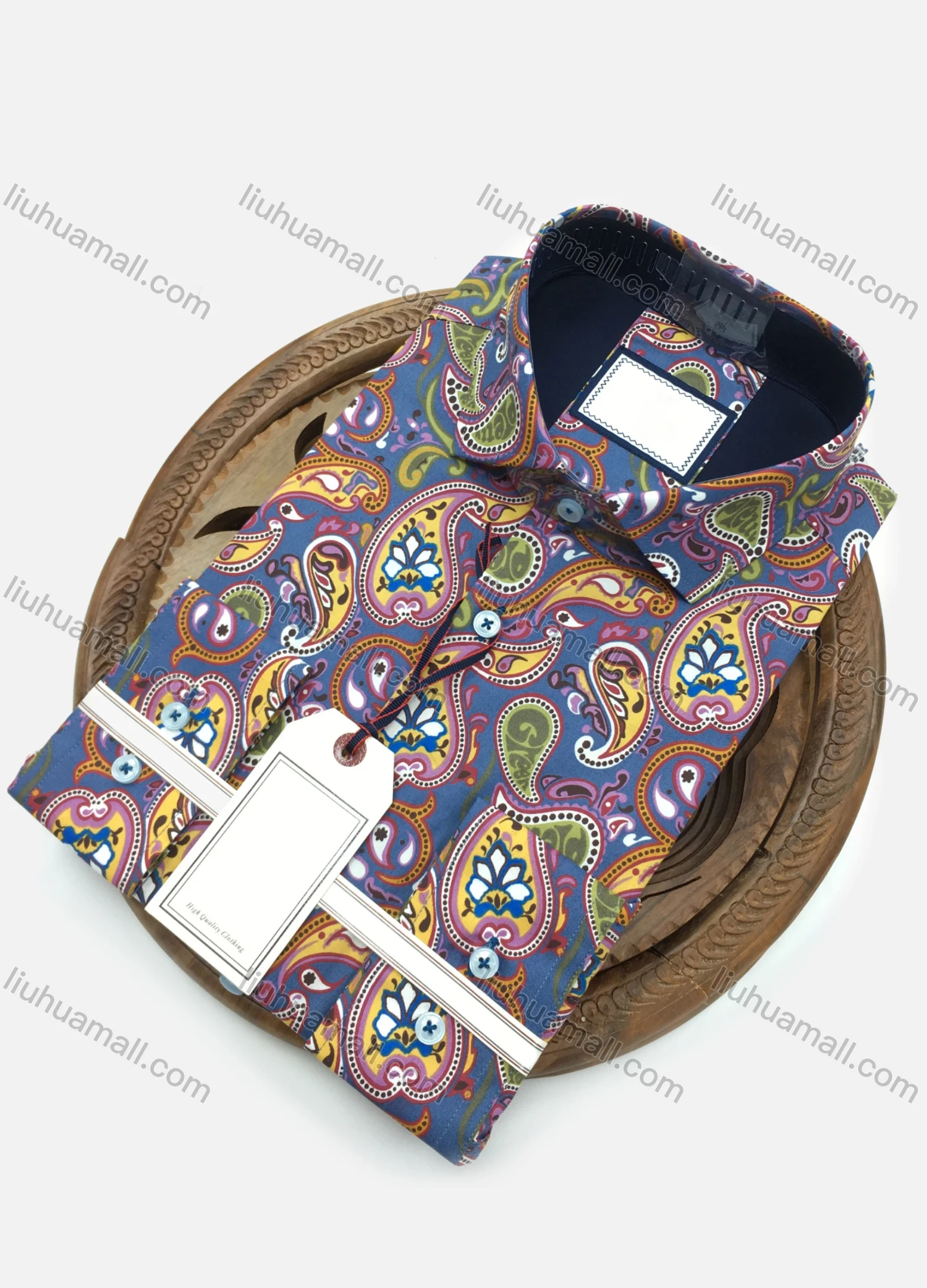 Wholesale Men's Casual Slim Fit Shirt Collar Long Sleeve Paisley Print Button Down Shirt - Liuhuamall