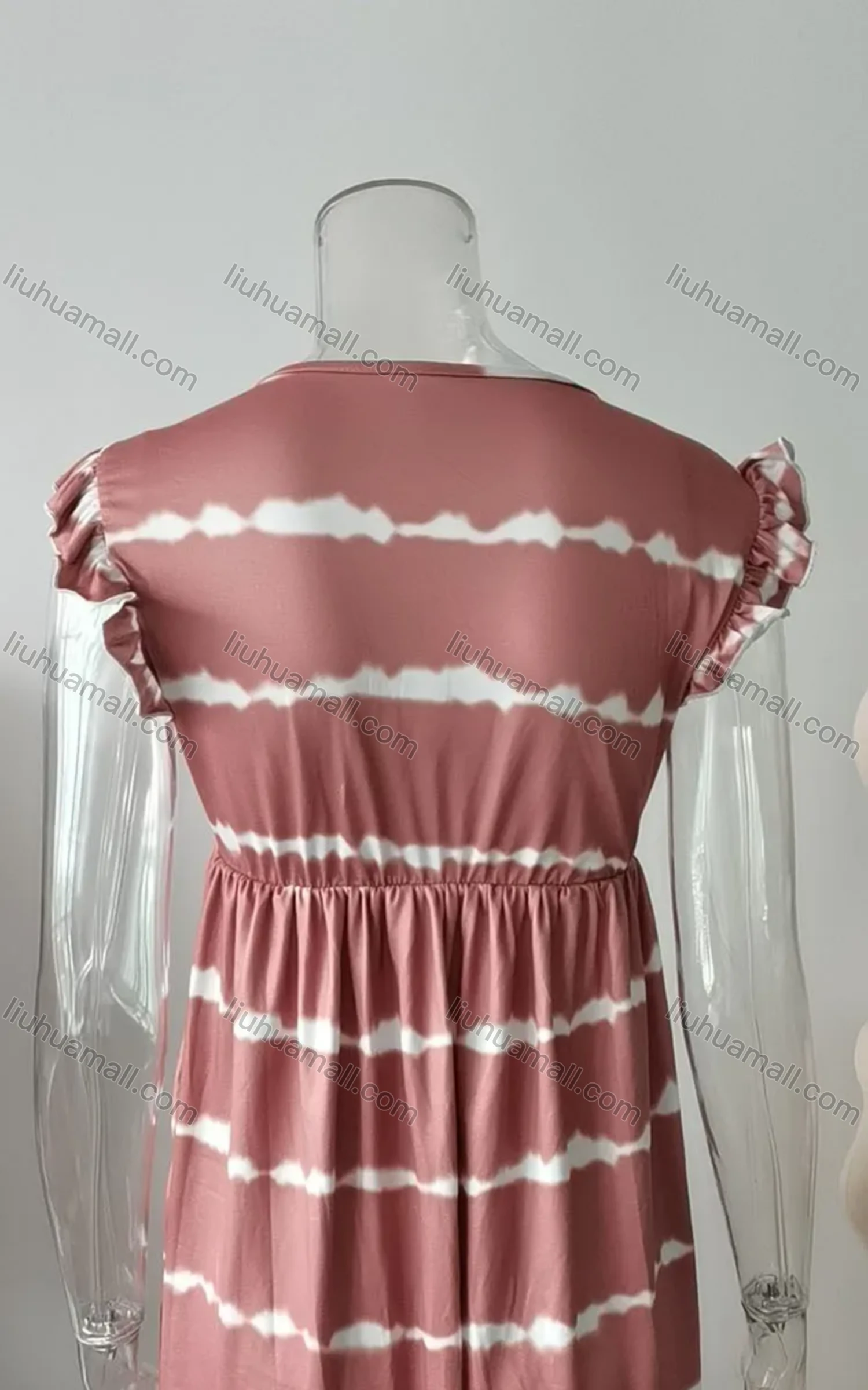 Wholesale Women's Casual Tie Dye V Neck Ruffle Trim Short Tank Dress - Liuhuamall