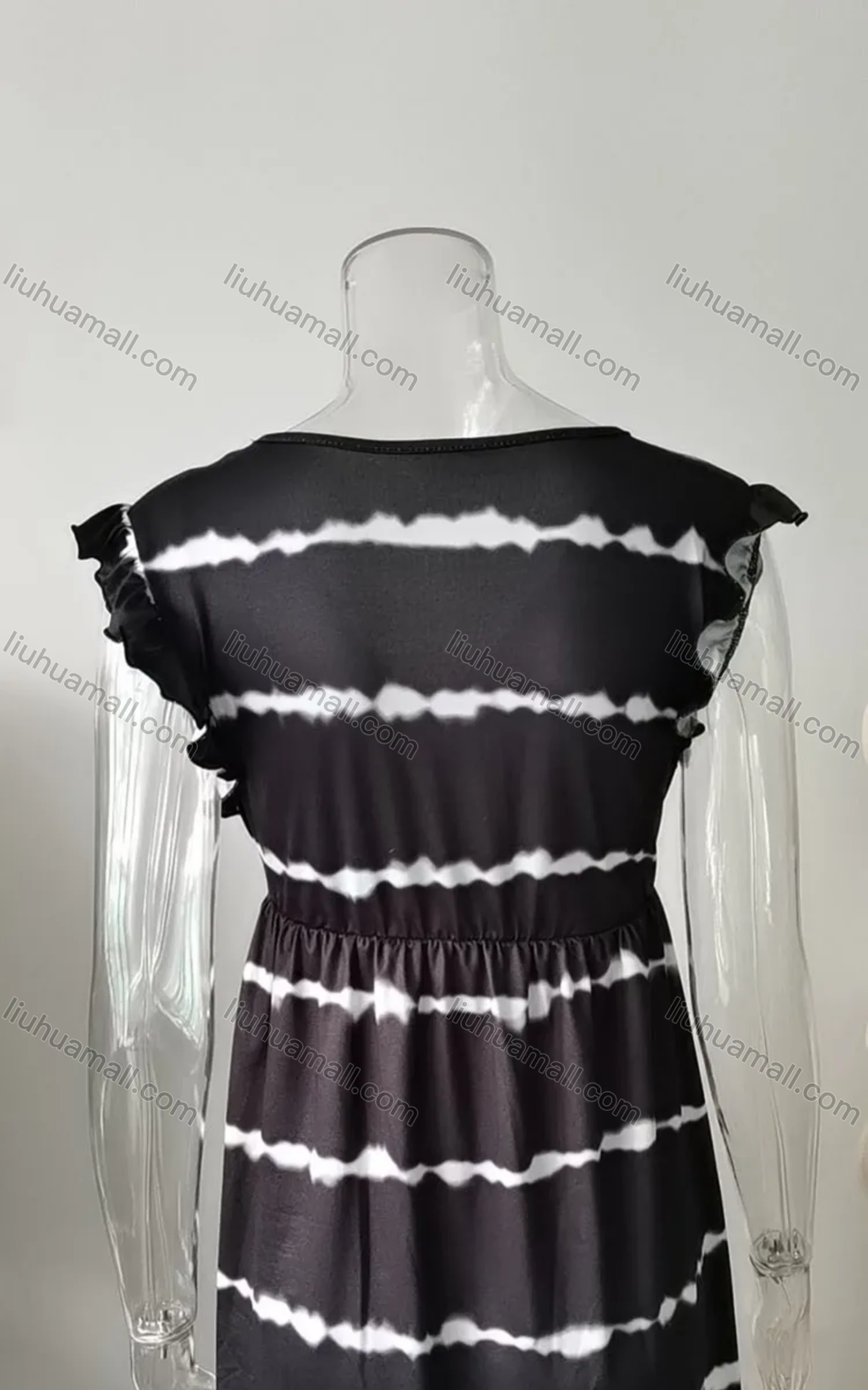 Wholesale Women's Casual Tie Dye V Neck Ruffle Trim Short Tank Dress - Liuhuamall