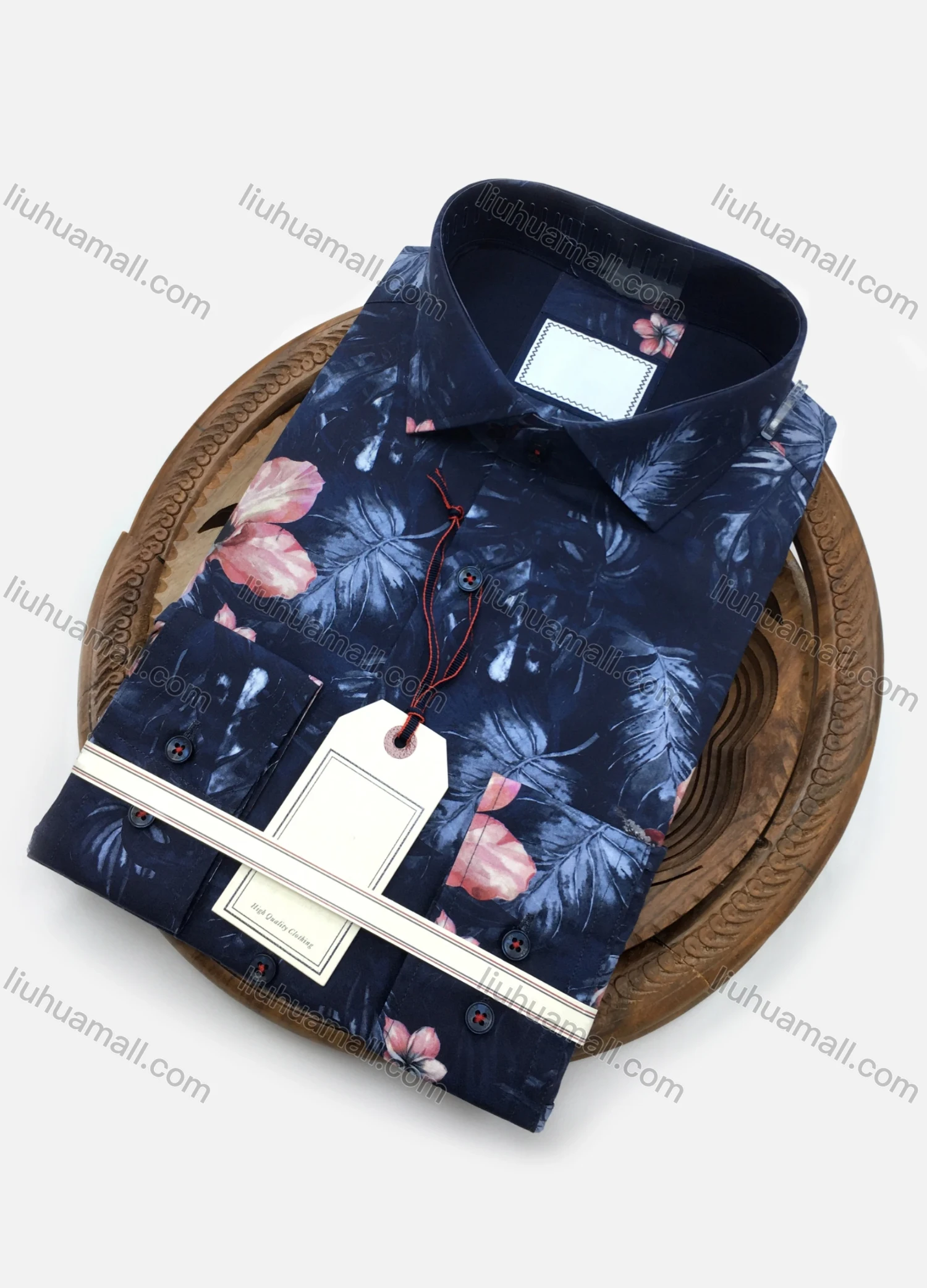 Wholesale Men's Vacation Slim Fit Shirt Collar Long Sleeve Tropical Print Shirt - Liuhuamall