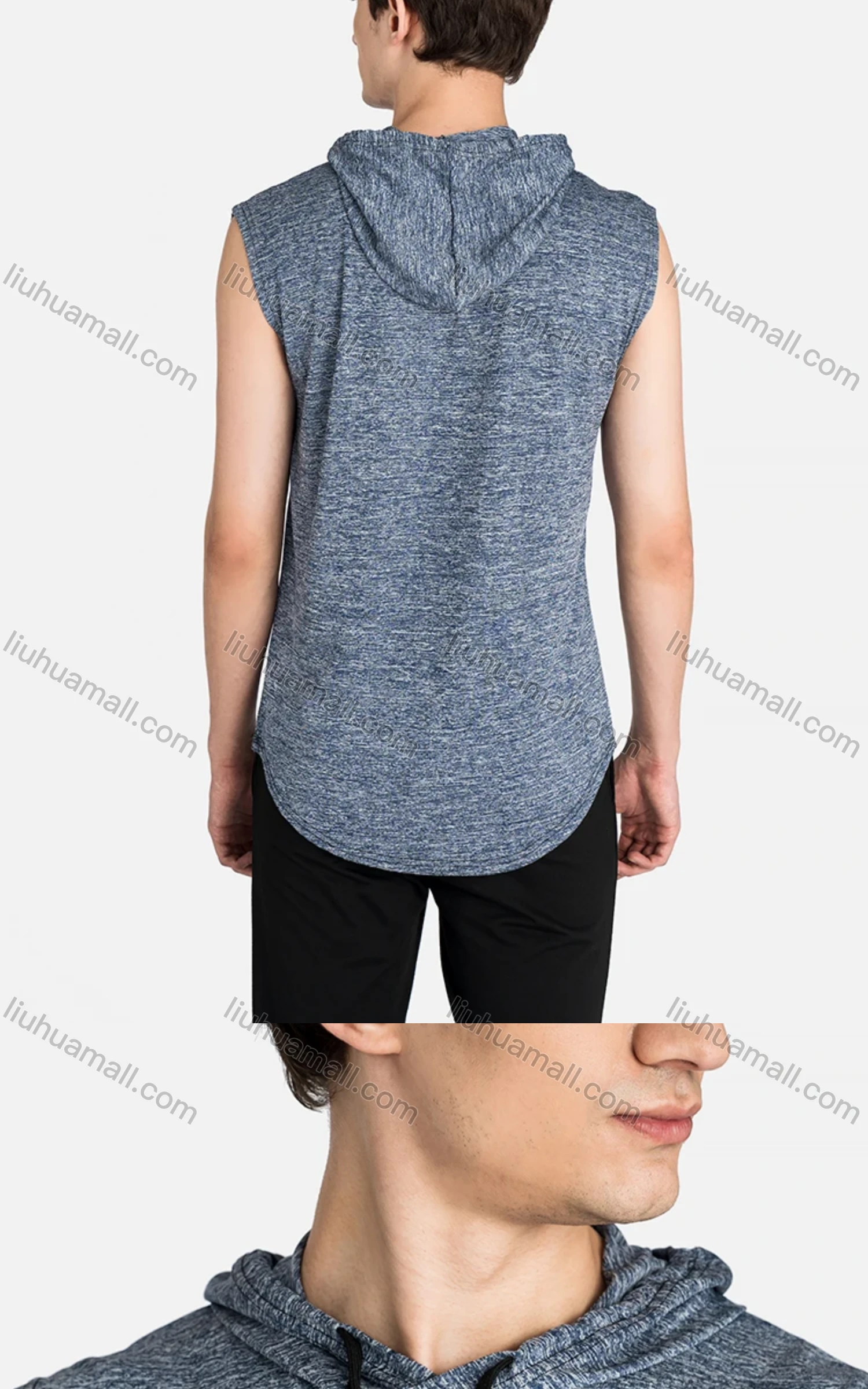 Wholesale Men's Sporty Sleeveless Drawstring Letter Print Hoodie - Liuhuamall