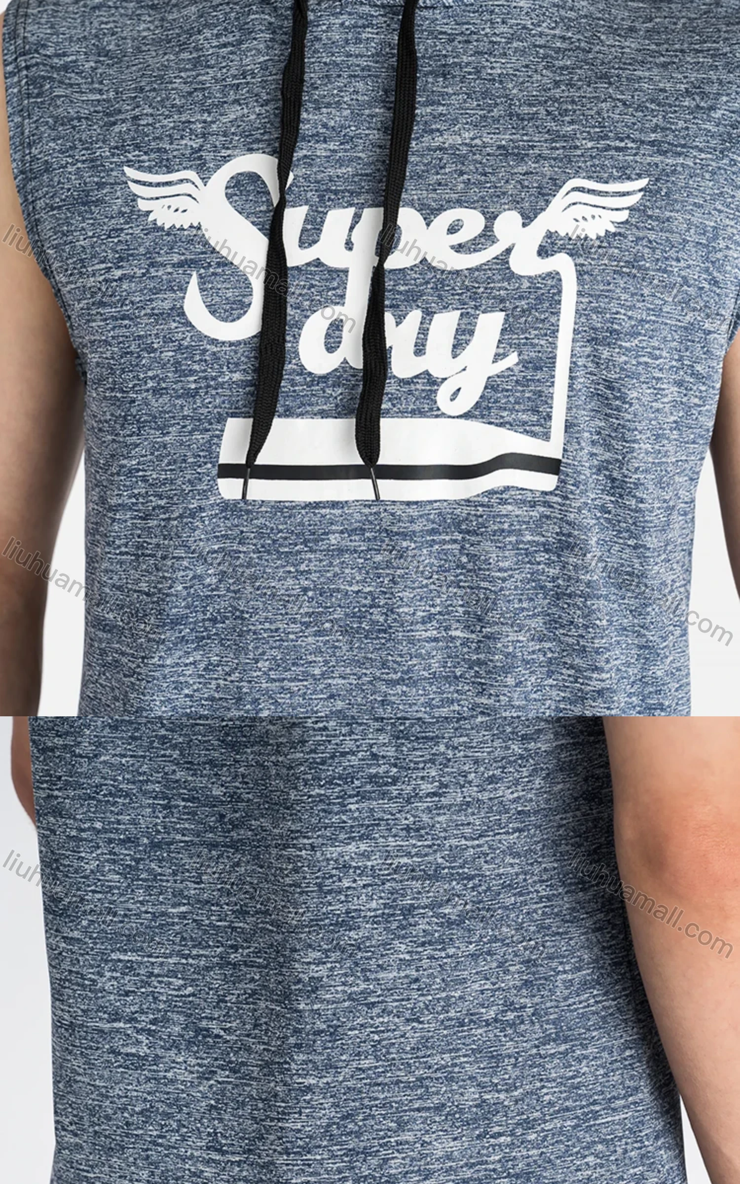 Wholesale Men's Sporty Sleeveless Drawstring Letter Print Hoodie - Liuhuamall