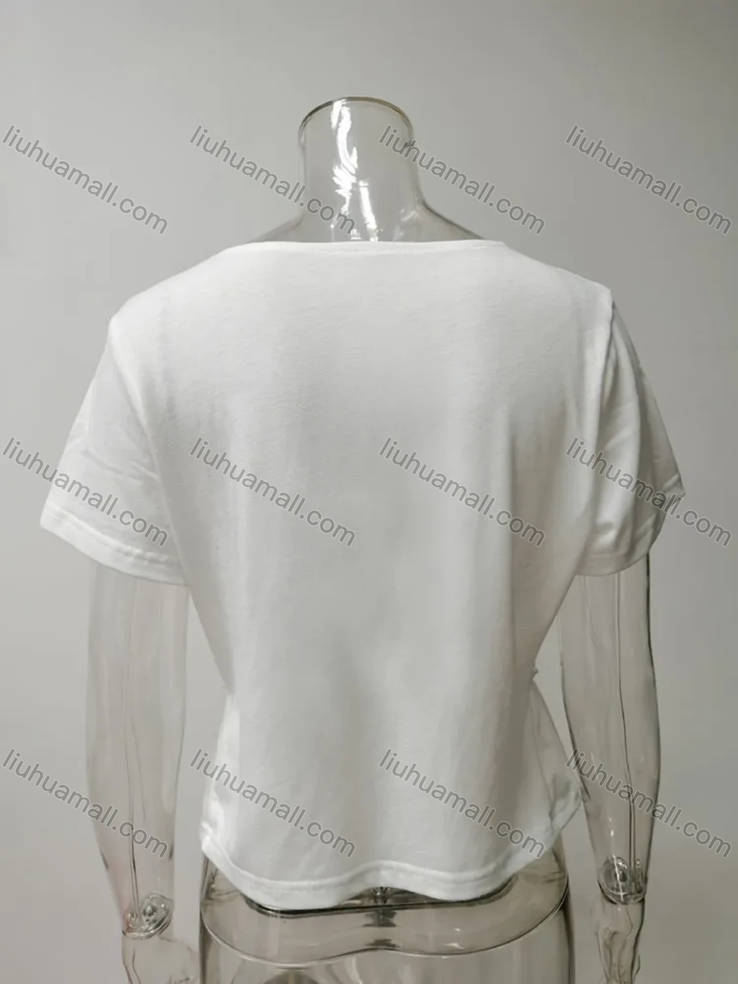 Wholesale Women's Casual Plain Deep V Neck Tie Front Short Sleeve Ruffle Hem Blouse - Liuhuamall