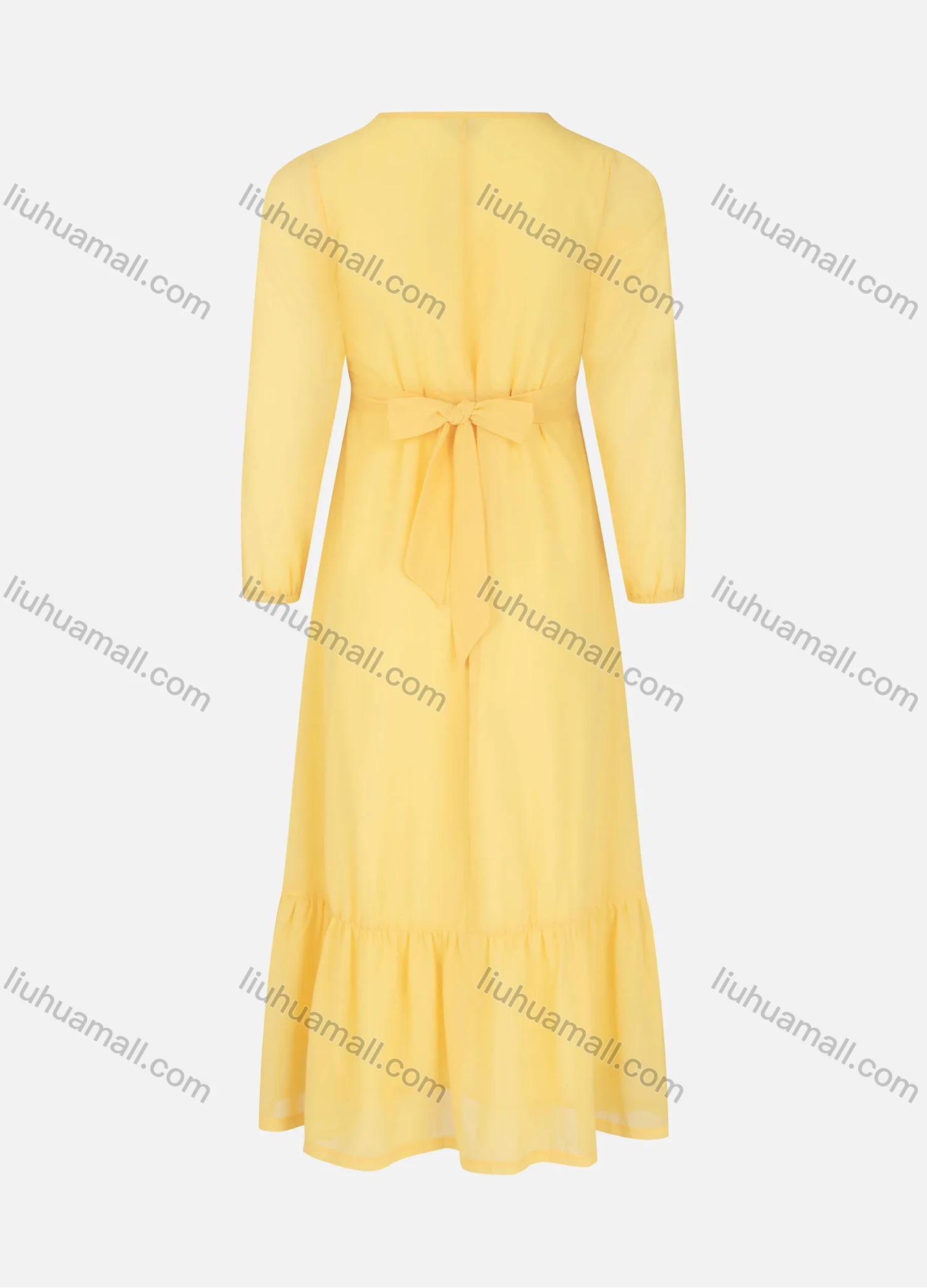 Wholesale Girls Casual Glitter Ruffle Trim Long Sleeve Ruffle Hem Maxi Dress - Liuhuamall