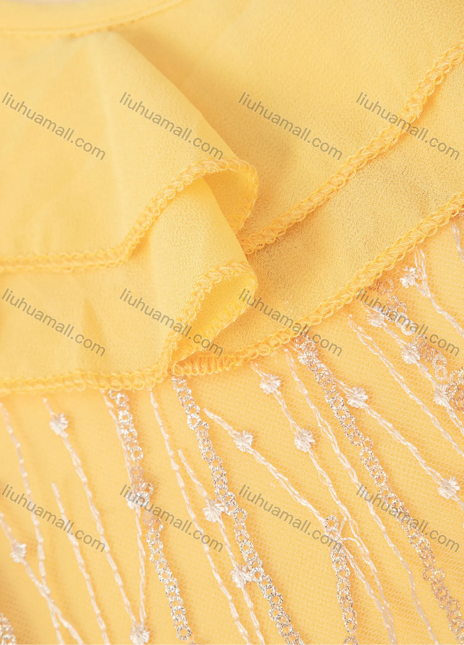 Wholesale Girls Casual Glitter Ruffle Trim Long Sleeve Ruffle Hem Maxi Dress - Liuhuamall