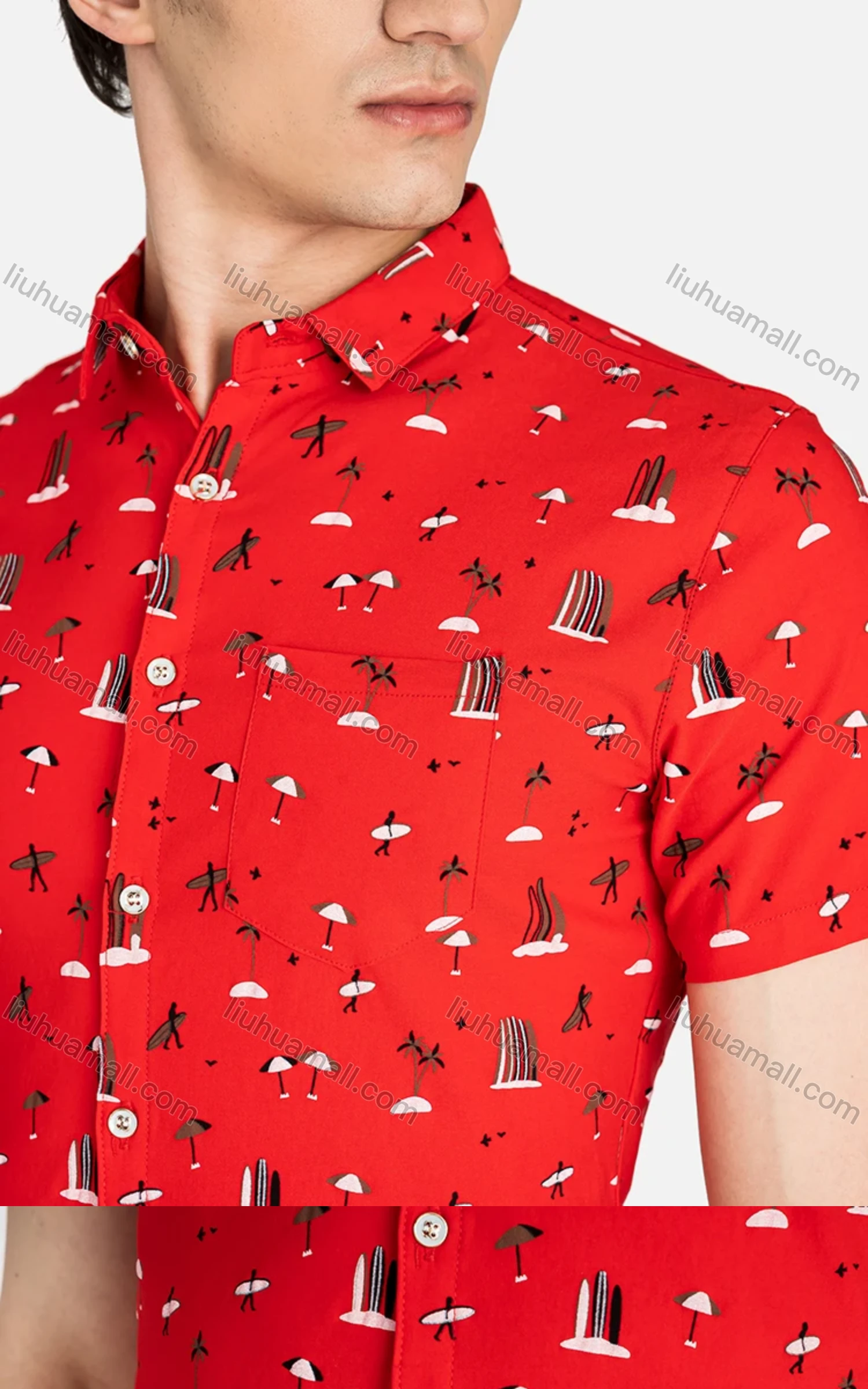 Wholesale Men's Casual Short Sleeve Collared Allover Print Button Down Shirts - Liuhuamall