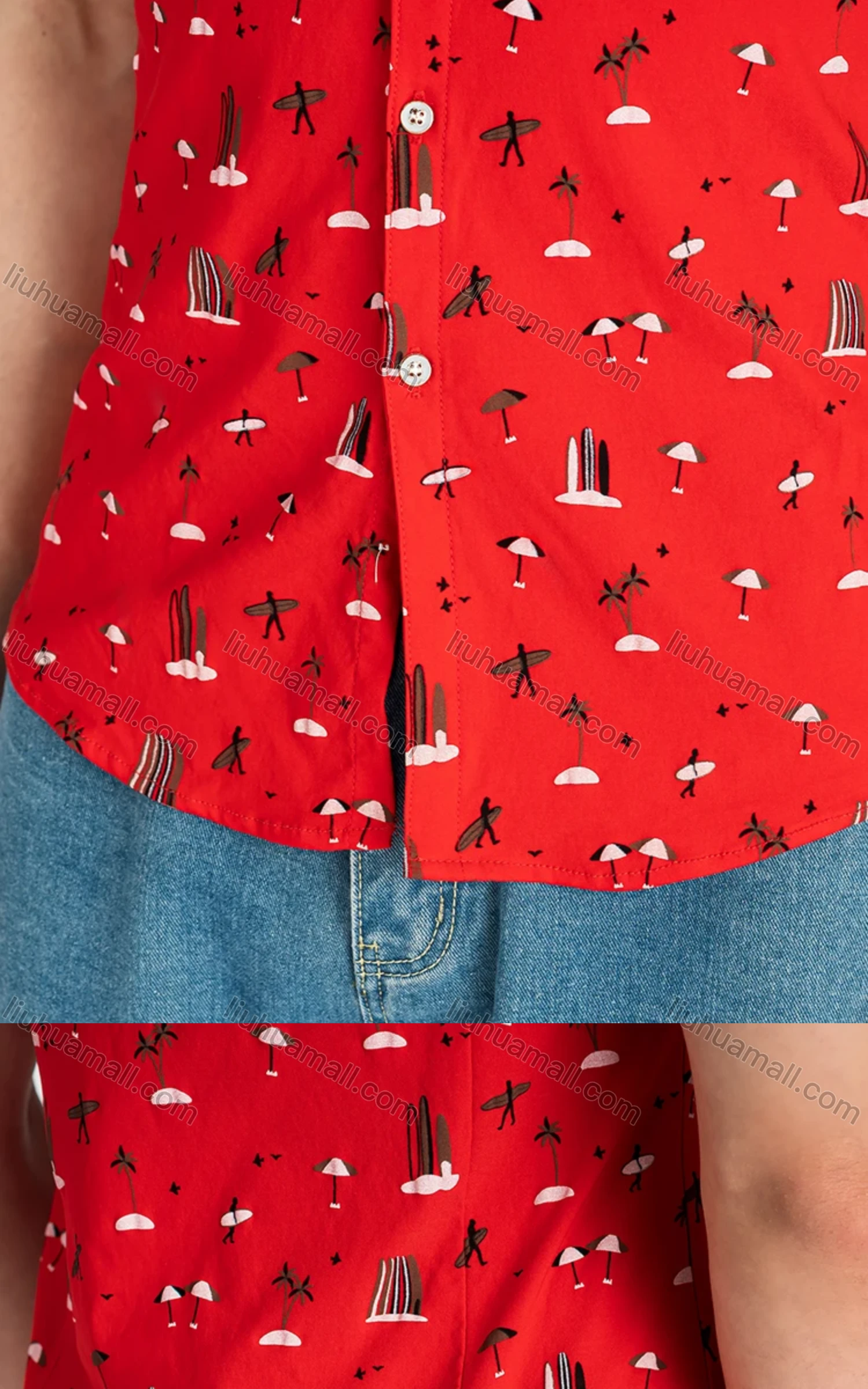 Wholesale Men's Casual Short Sleeve Collared Allover Print Button Down Shirts - Liuhuamall