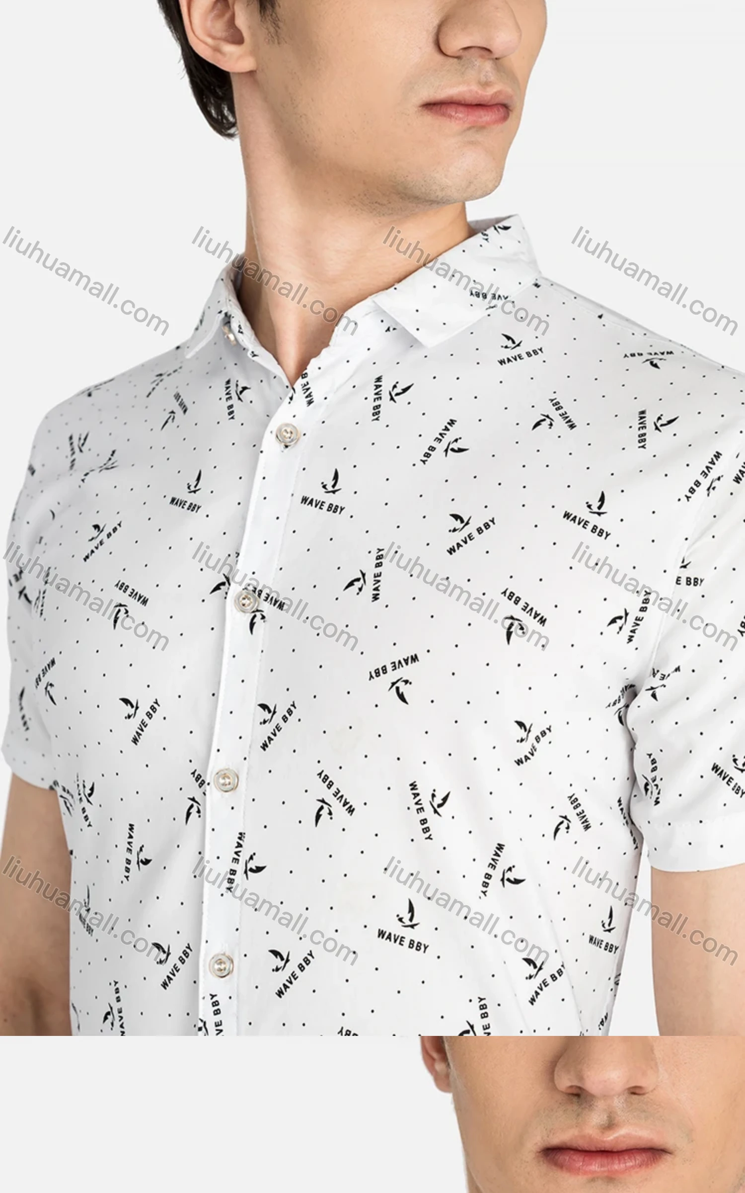 Wholesale Men's Casual Short Sleeve Collared Allover Print Button Down Shirts - Liuhuamall