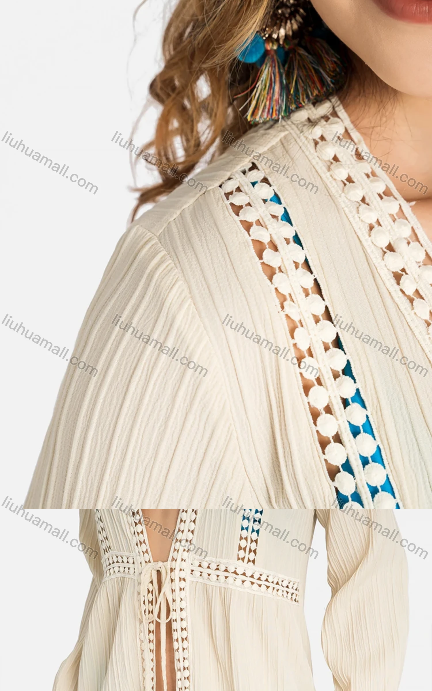 Wholesale Women's Casual Long Sleeve Open Front Jacquard Trim Tie Front Long Cardigans J8222# - Liuhuamall