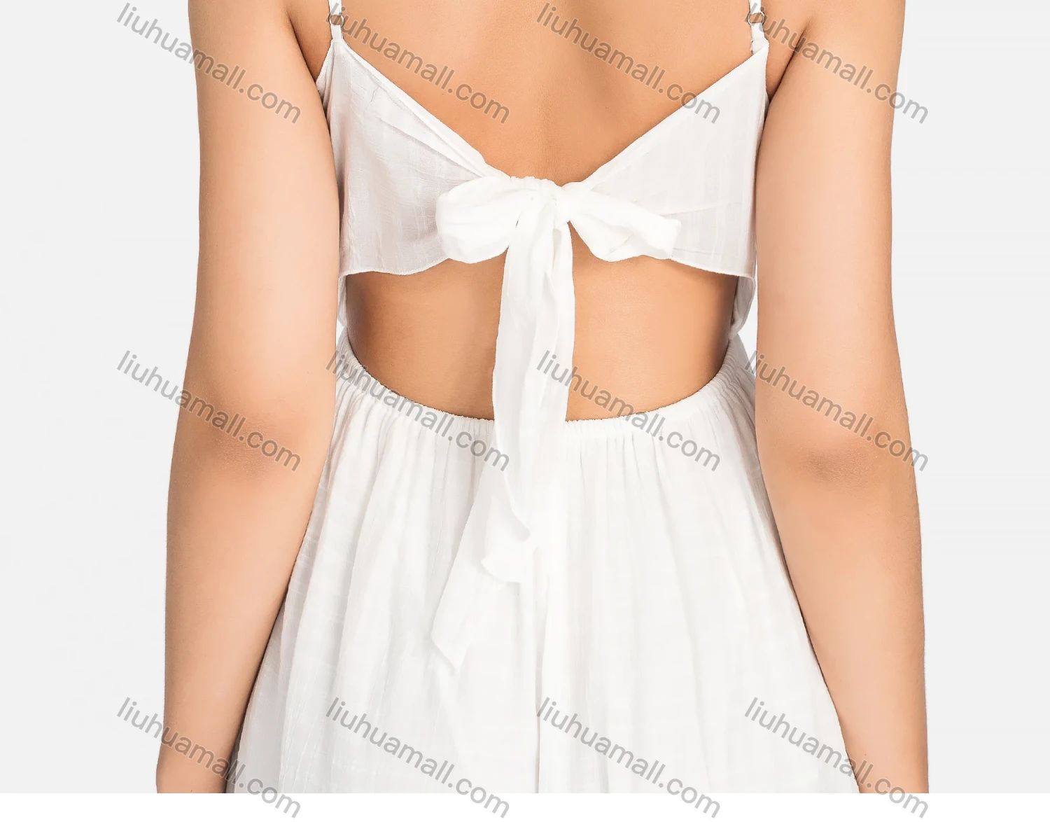 Wholesale Women's Casual Spaghetti Strap Eyelet Embroidered Tie Back Maxi Dress C4248# - Liuhuamall