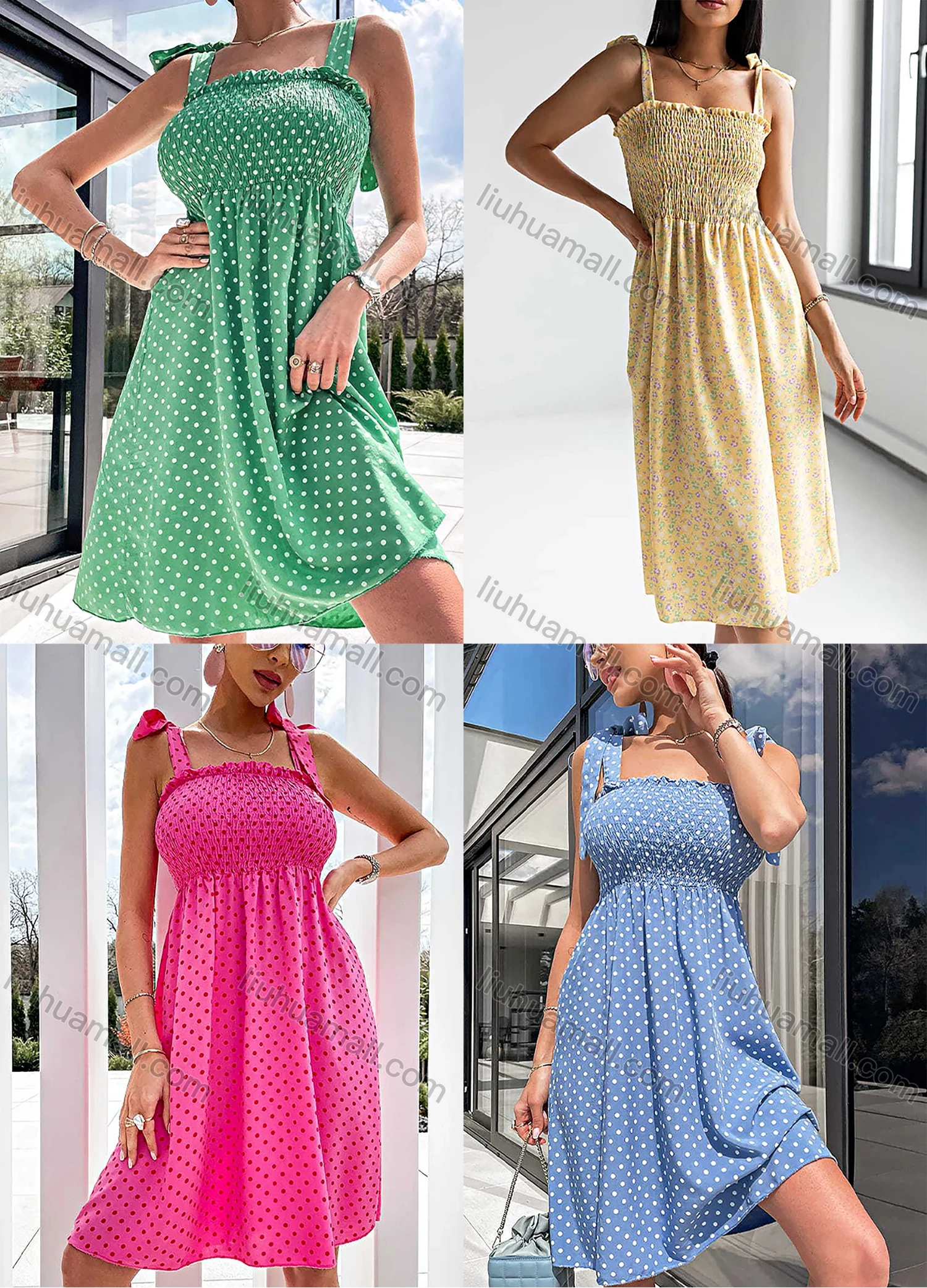 Wholesale Women's Casual Boho Square Neck Sleeveless Tie Tank Dress - Liuhuamall
