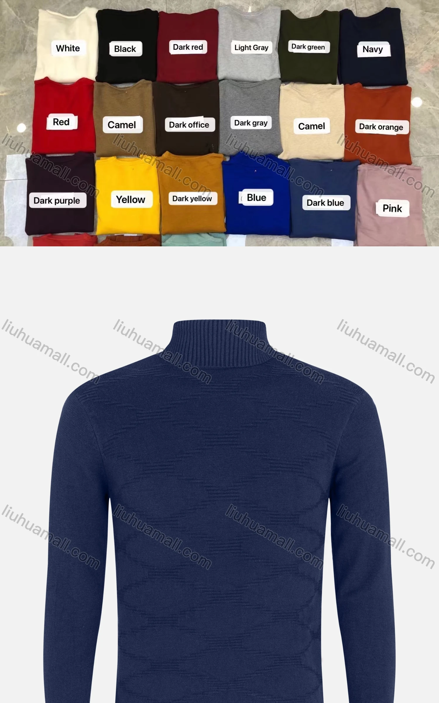 Wholesale Men's Casual Long Sleeve Texture Knit High Neck Plain Sweater - Liuhuamall
