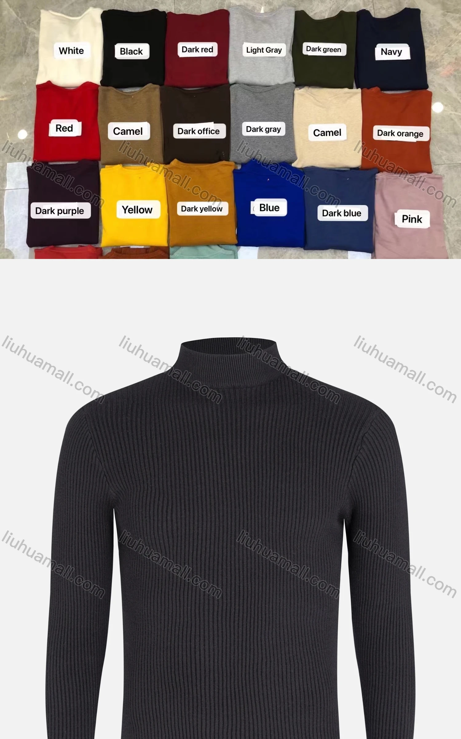 Wholesale Men's Casual High Neck Long Sleeve Texture Ribbed Knit Plain Sweater - Liuhuamall
