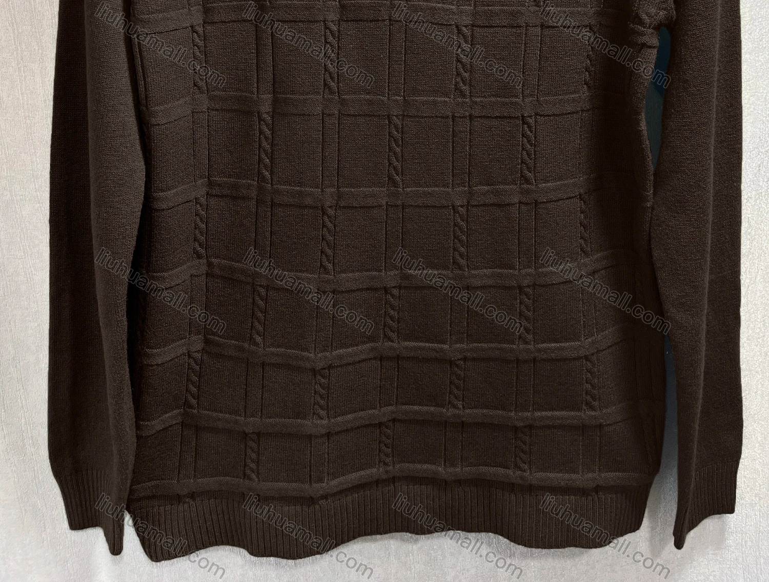 Wholesale Men's Casual Plain Plaid Turn Down Zip Long Sleeve Knit Sweater - Liuhuamall